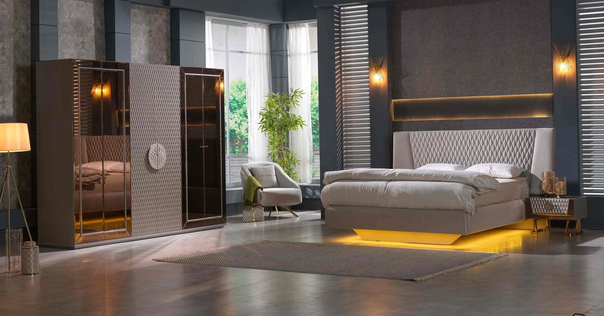 Lucas Velvet Modern Queen Bed Beige - Quality Rugs and Furniture