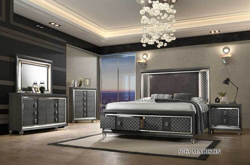 Madison Bedroom Suite Luxury Modern Metallic Grey - Quality Rugs and Furniture