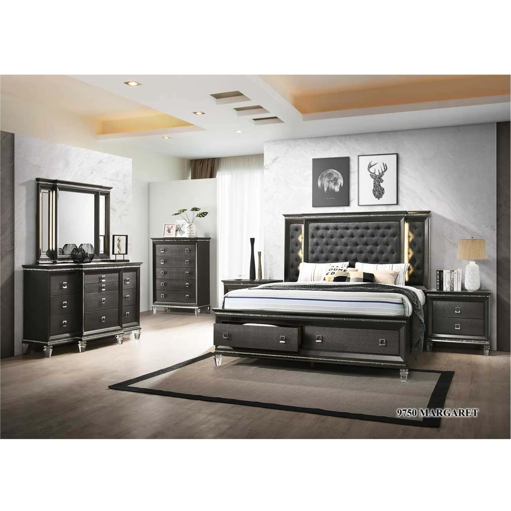 Margaret Bedroom Suite Luxury Modern Metallic Grey - Quality Rugs and Furniture