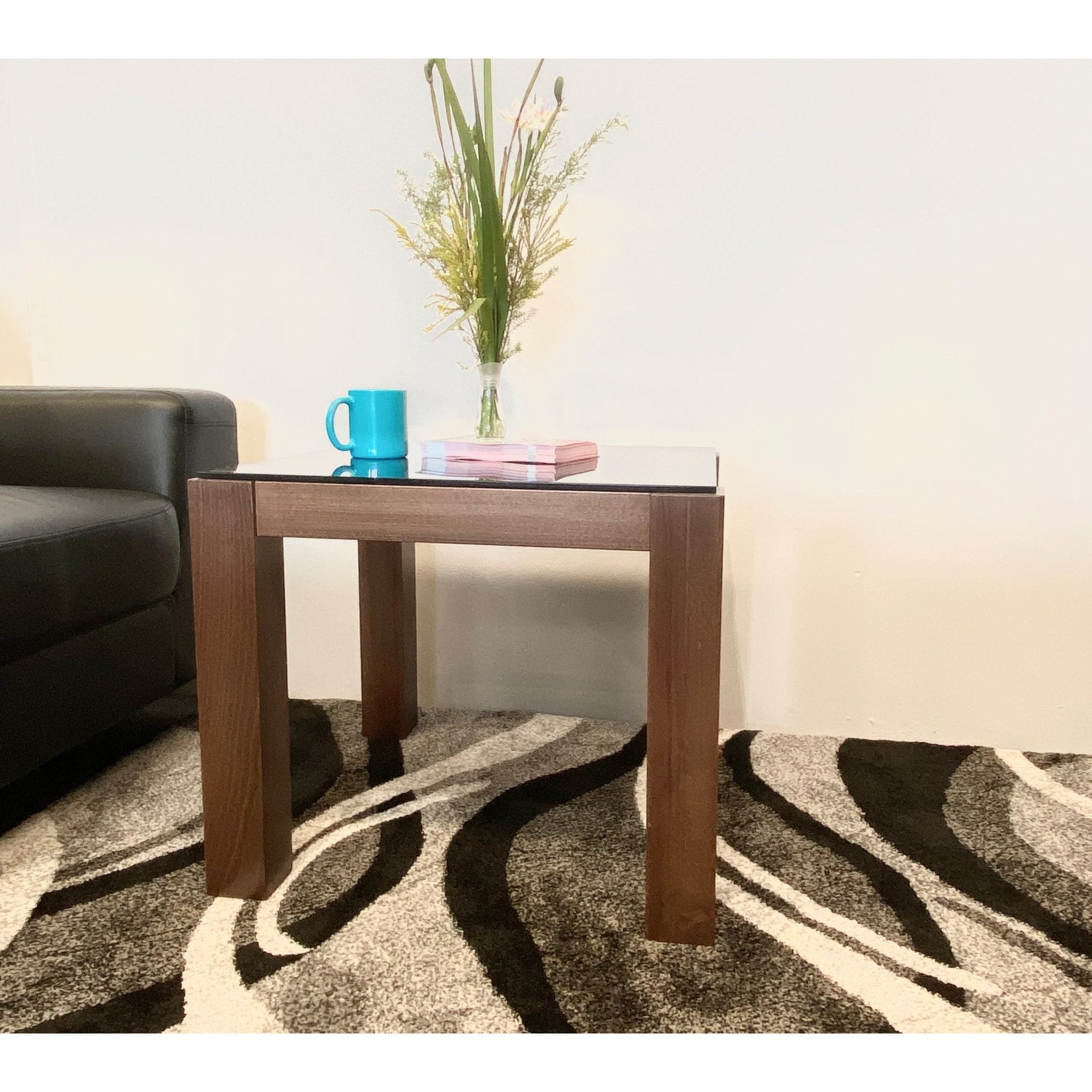 Merlot Side Table Wooden Base Tempered Glass Top - Quality Rugs and Furniture