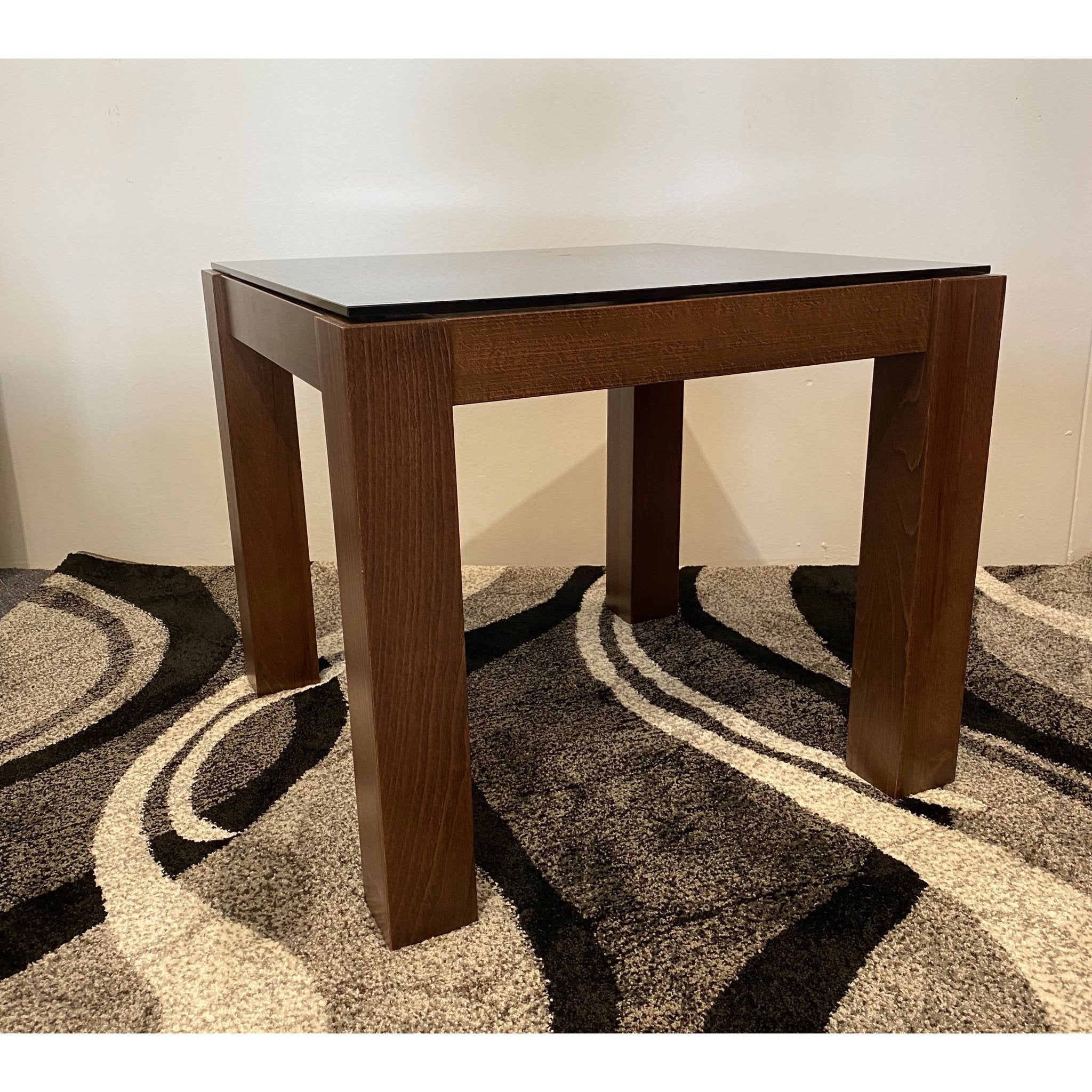 Merlot Side Table Wooden Base Tempered Glass Top - Quality Rugs and Furniture