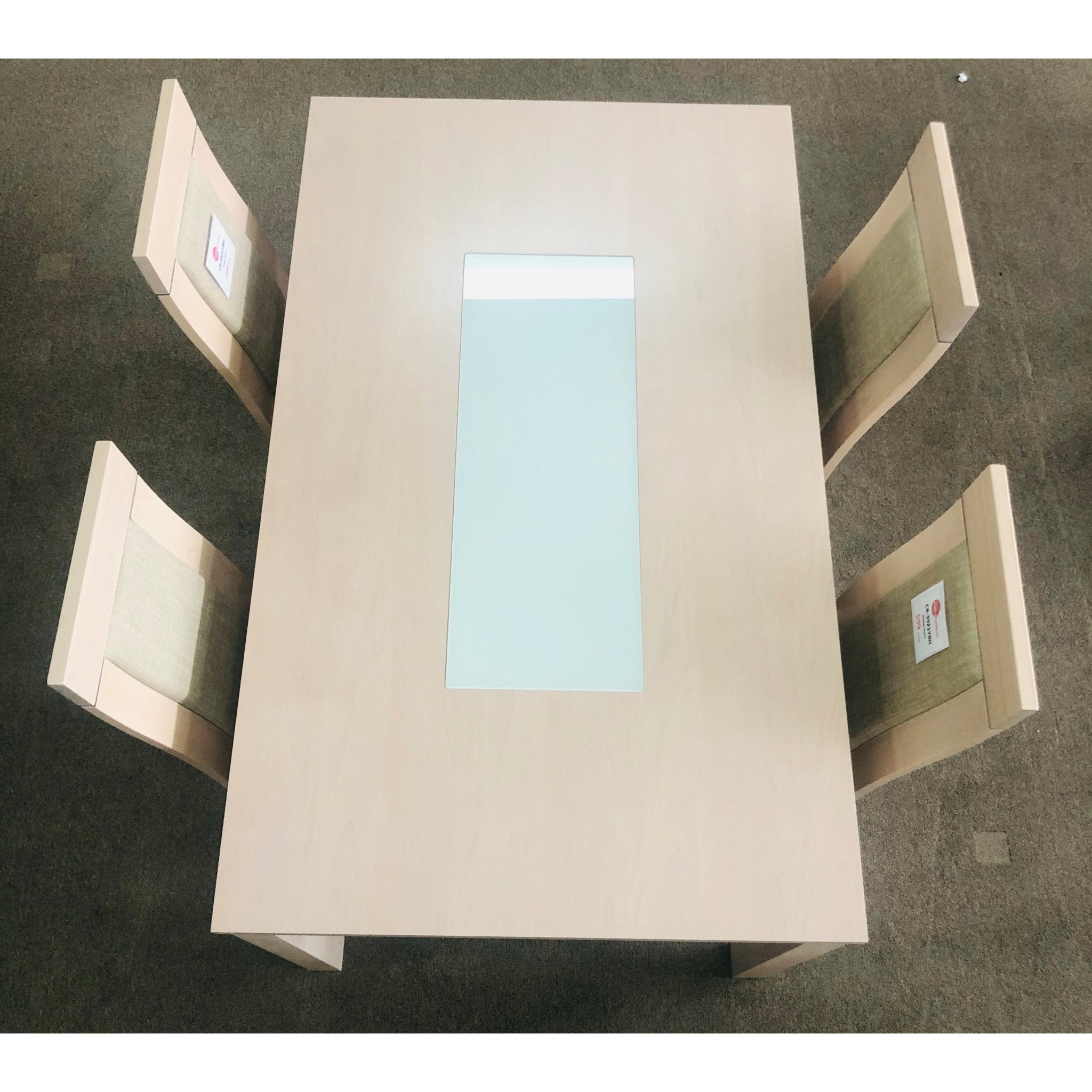 Milky White Dining Table Solid Oak Legs Tempered Glass Top - Quality Rugs and Furniture