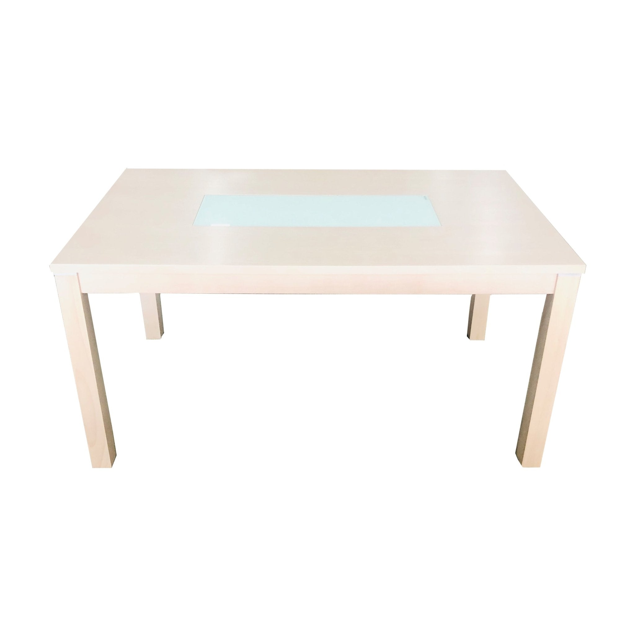 Milky White Dining Table Solid Oak Legs Tempered Glass Top - Quality Rugs and Furniture