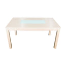 Milky White Dining Table Solid Oak Legs Tempered Glass Top - Quality Rugs and Furniture