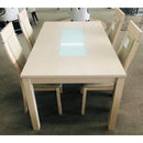 Milky White Dining Table Solid Oak Legs Tempered Glass Top - Quality Rugs and Furniture