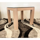 Milky White Side Table Wooden Base Tempered Glass Top - Quality Rugs and Furniture