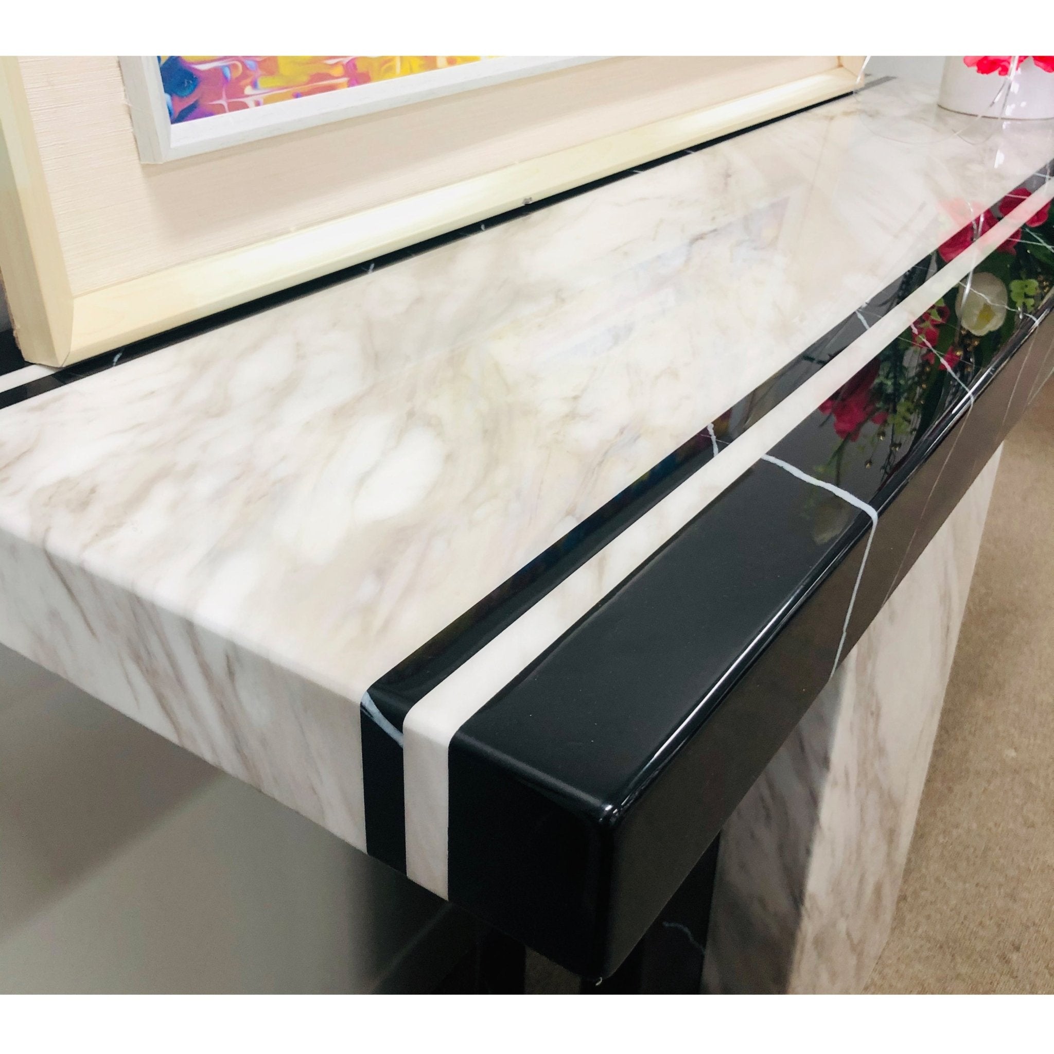 Newcastle Console Hallway Table Marble Base and Marble Top Black And White - Quality Rugs and Furniture