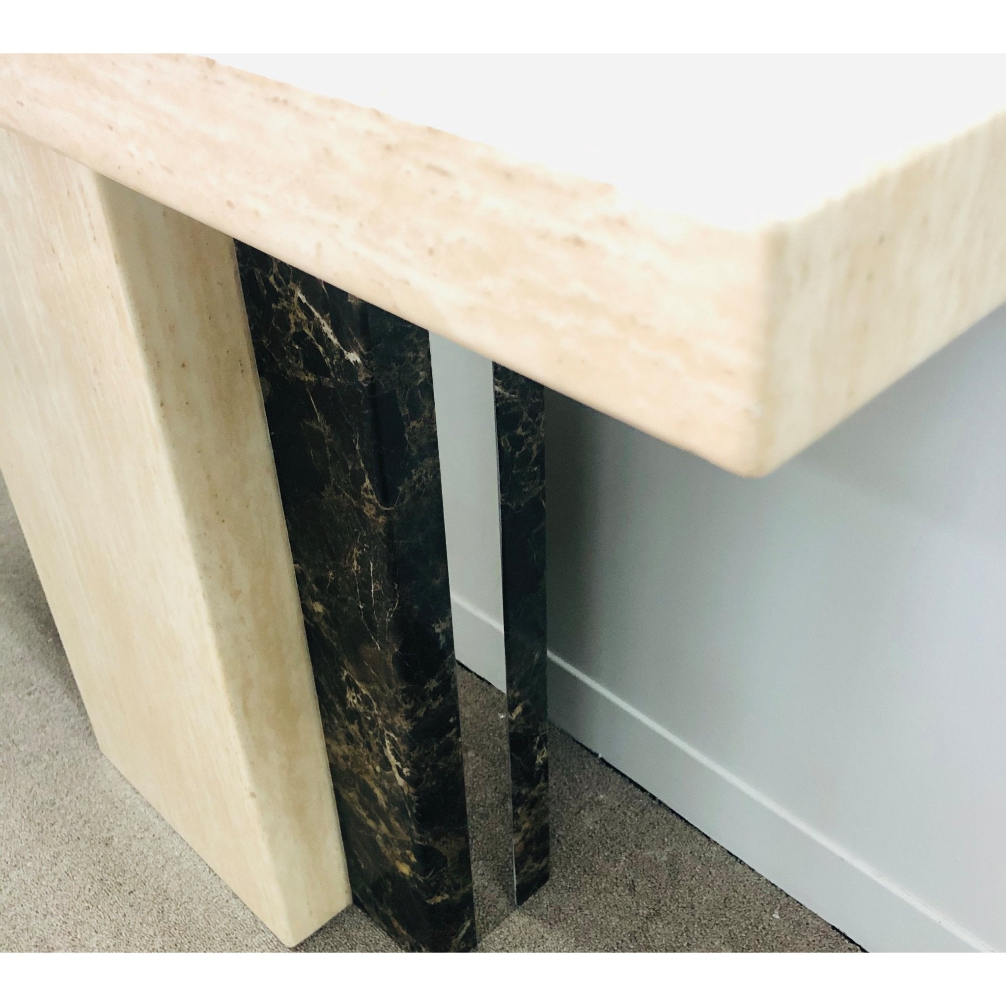 Newcastle Console Hallway Table Marble Top and Marble Base Cream Brown - Quality Rugs and Furniture