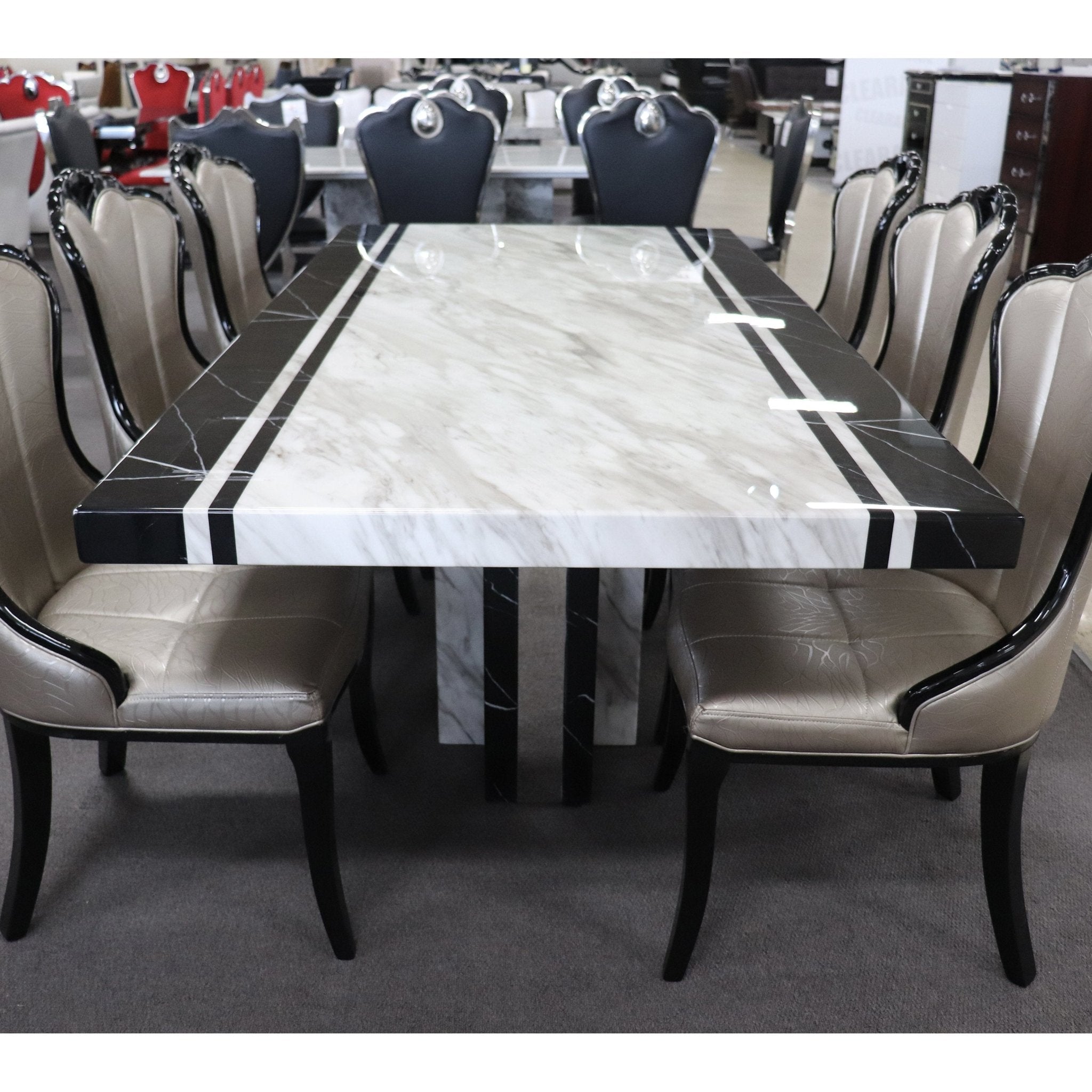 Newcastle Dining Table Laminated Marble Top and Marble Base Black White - Quality Rugs and Furniture