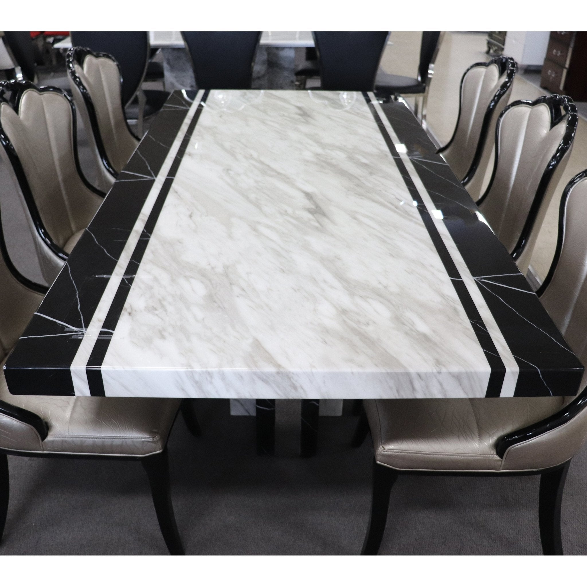 Newcastle Dining Table Laminated Marble Top and Marble Base Black White - Quality Rugs and Furniture