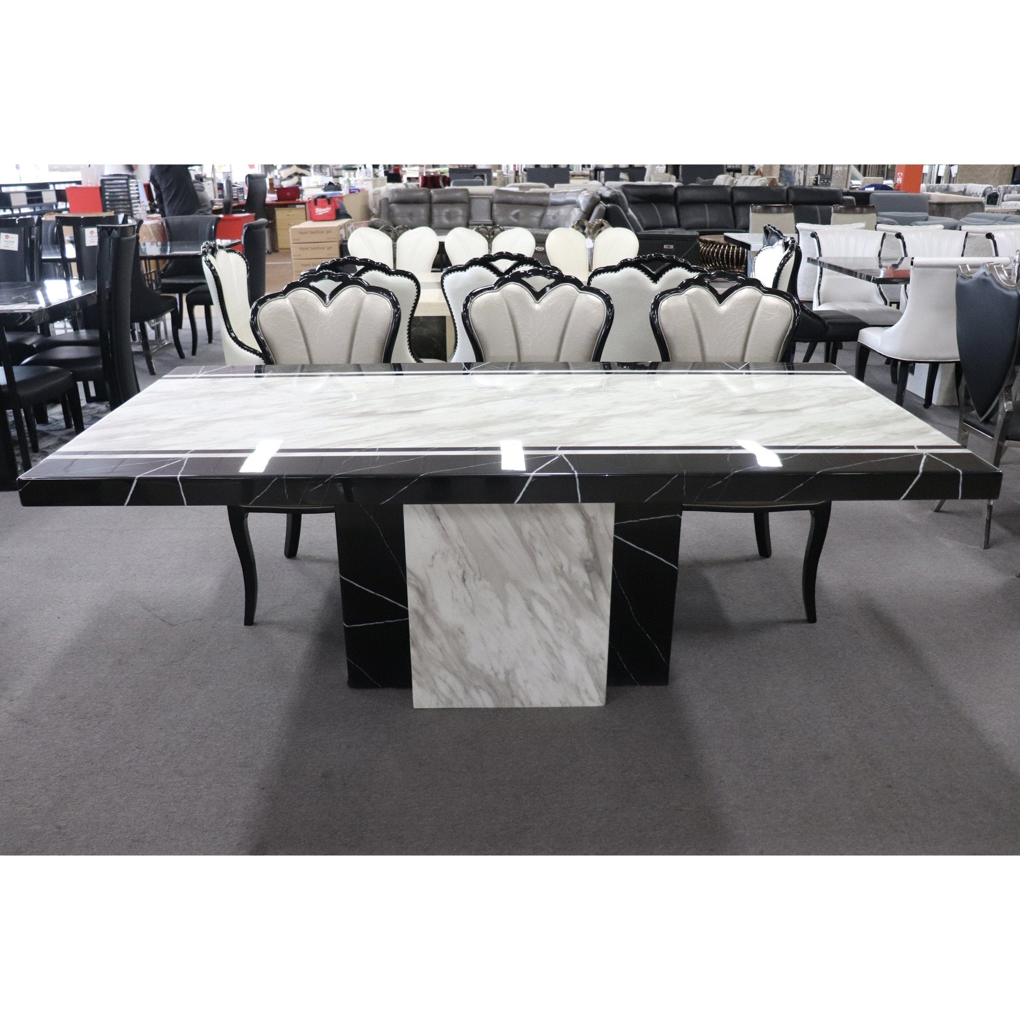 Newcastle Dining Table Laminated Marble Top and Marble Base Black White - Quality Rugs and Furniture