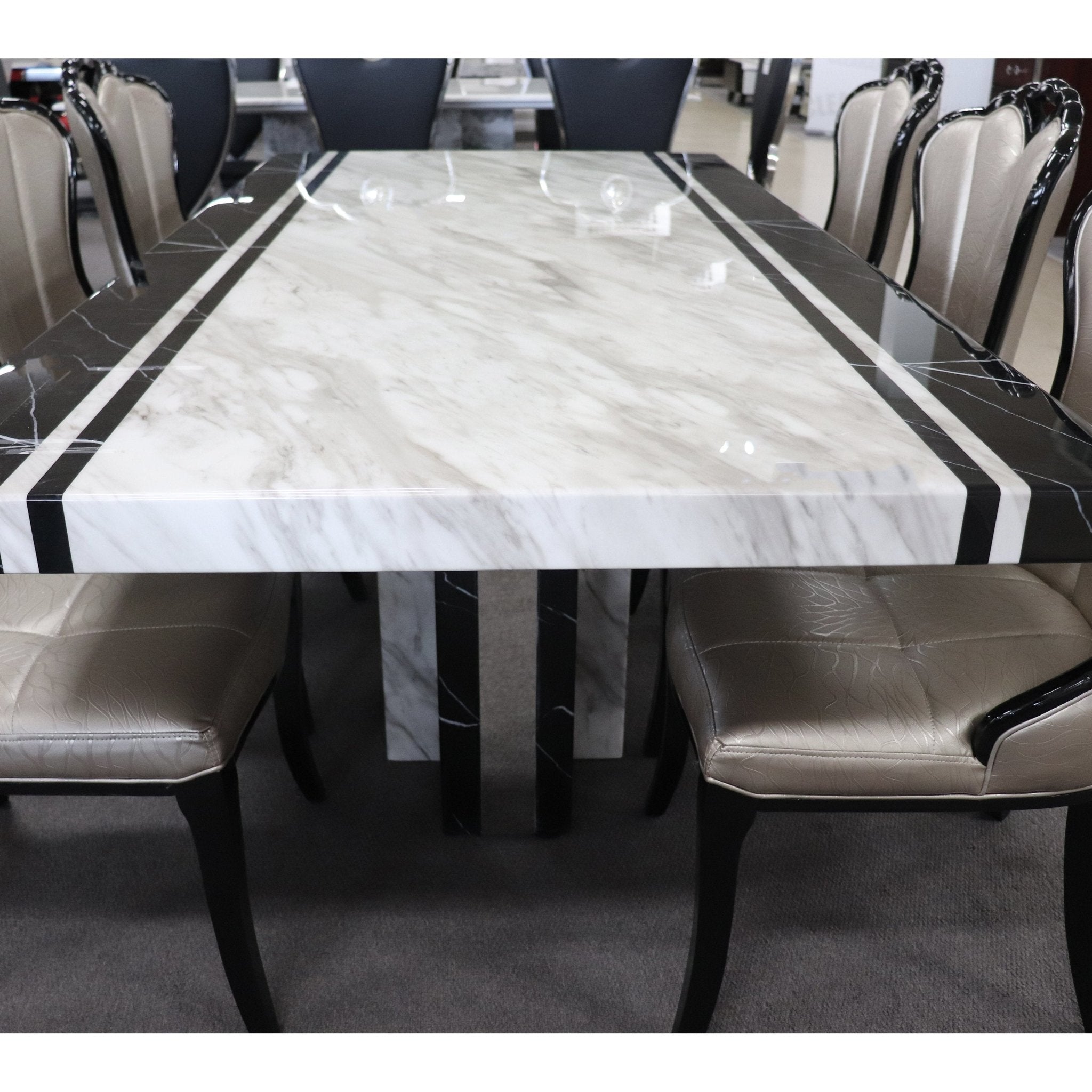 Newcastle Dining Table Laminated Marble Top and Marble Base Black White - Quality Rugs and Furniture