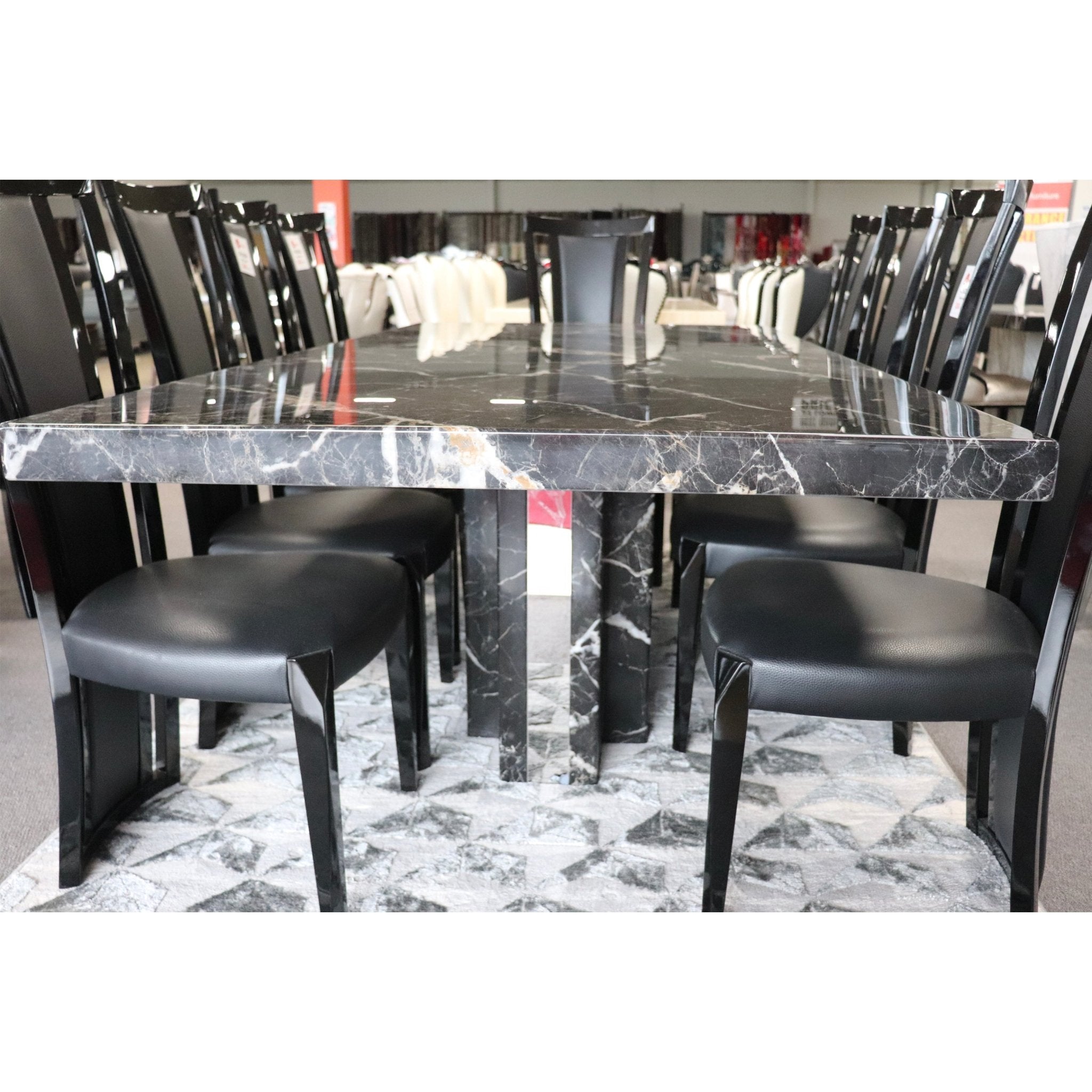 Newcastle Dining Table Laminated Marble Top and Marble Base Black - Quality Rugs and Furniture