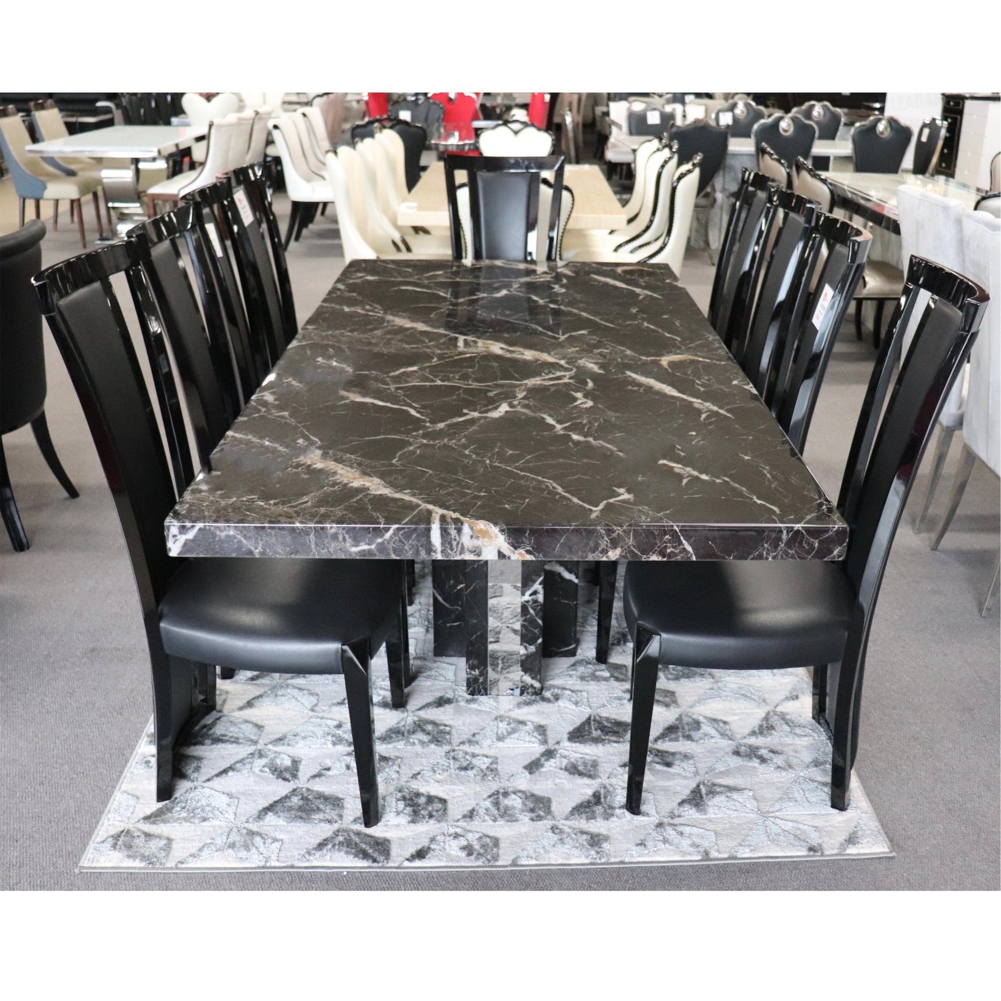 Newcastle Dining Table Laminated Marble Top and Marble Base Black - Quality Rugs and Furniture
