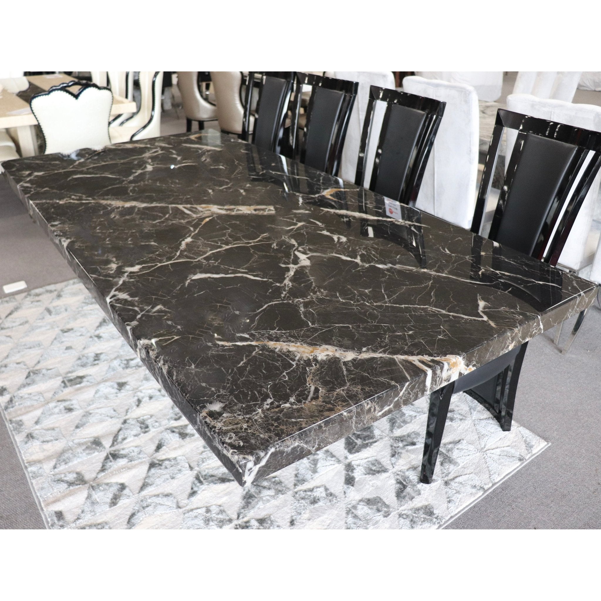 Newcastle Dining Table Laminated Marble Top and Marble Base Black - Quality Rugs and Furniture
