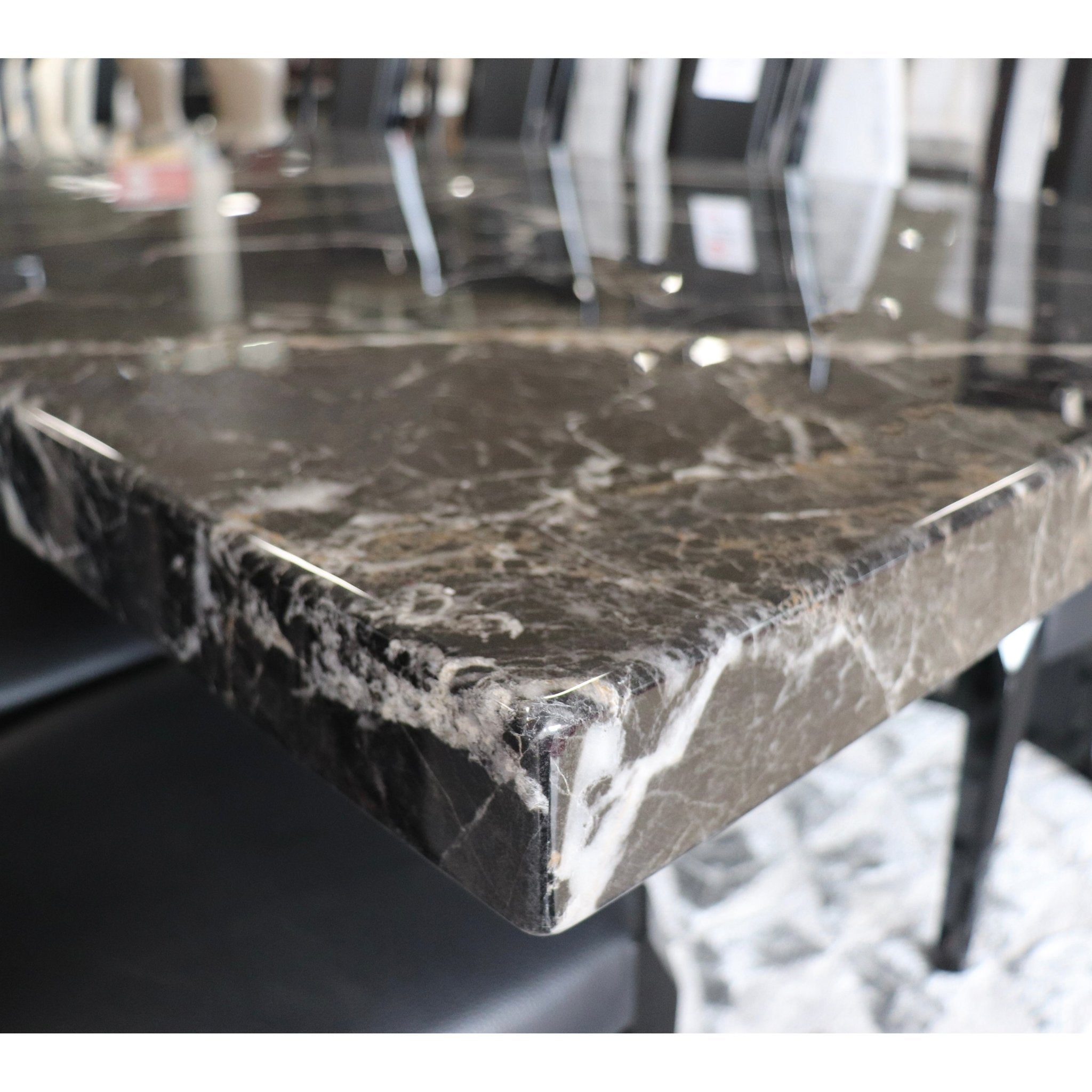 Newcastle Dining Table Laminated Marble Top and Marble Base Black - Quality Rugs and Furniture