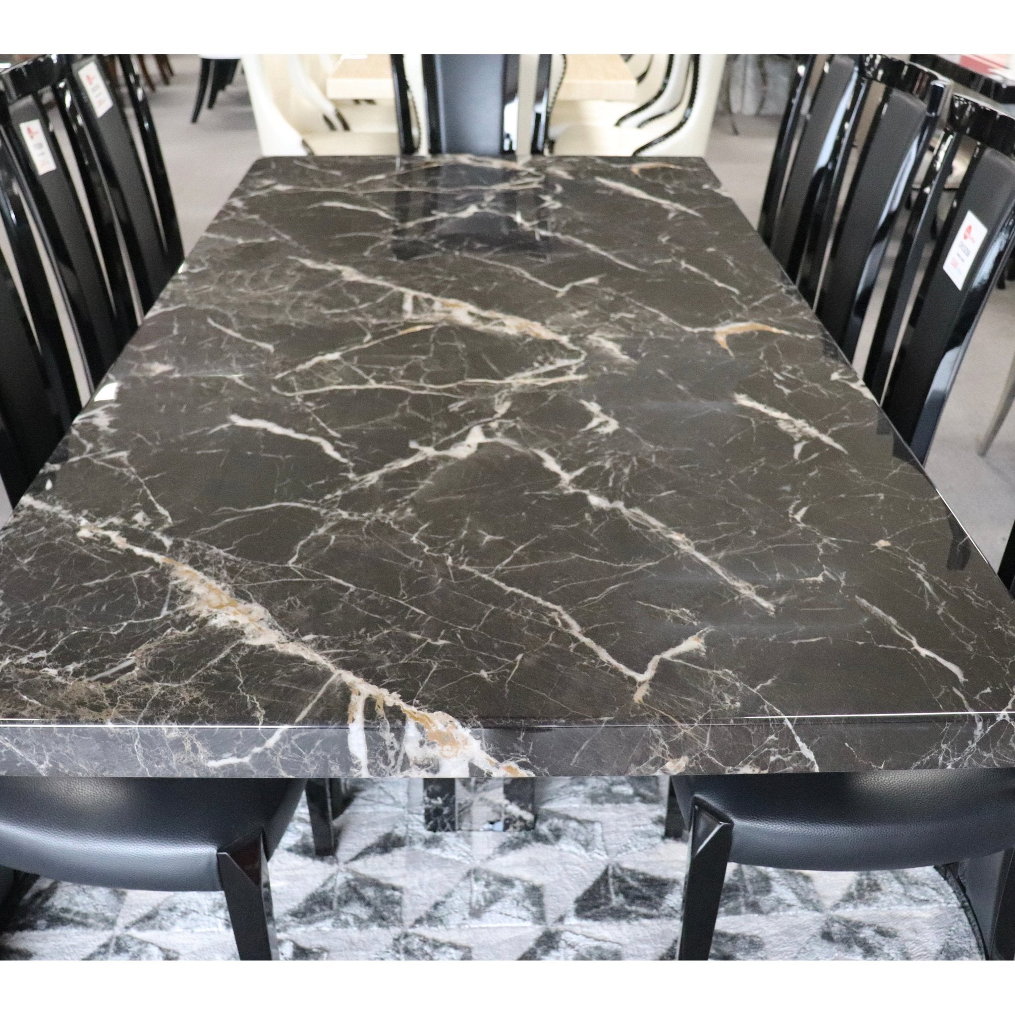 Newcastle Dining Table Laminated Marble Top and Marble Base Black - Quality Rugs and Furniture