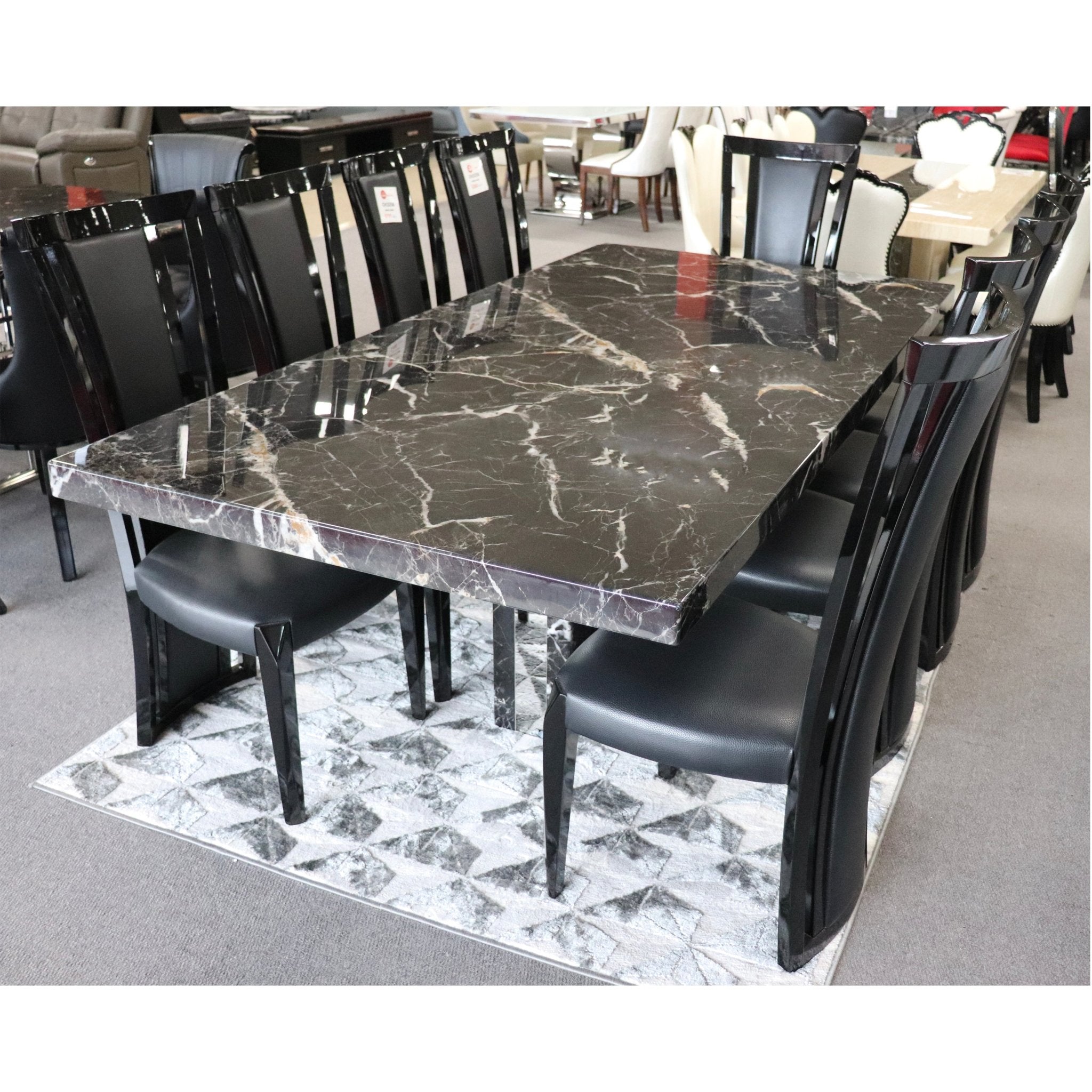 Newcastle Dining Table Laminated Marble Top and Marble Base Black - Quality Rugs and Furniture