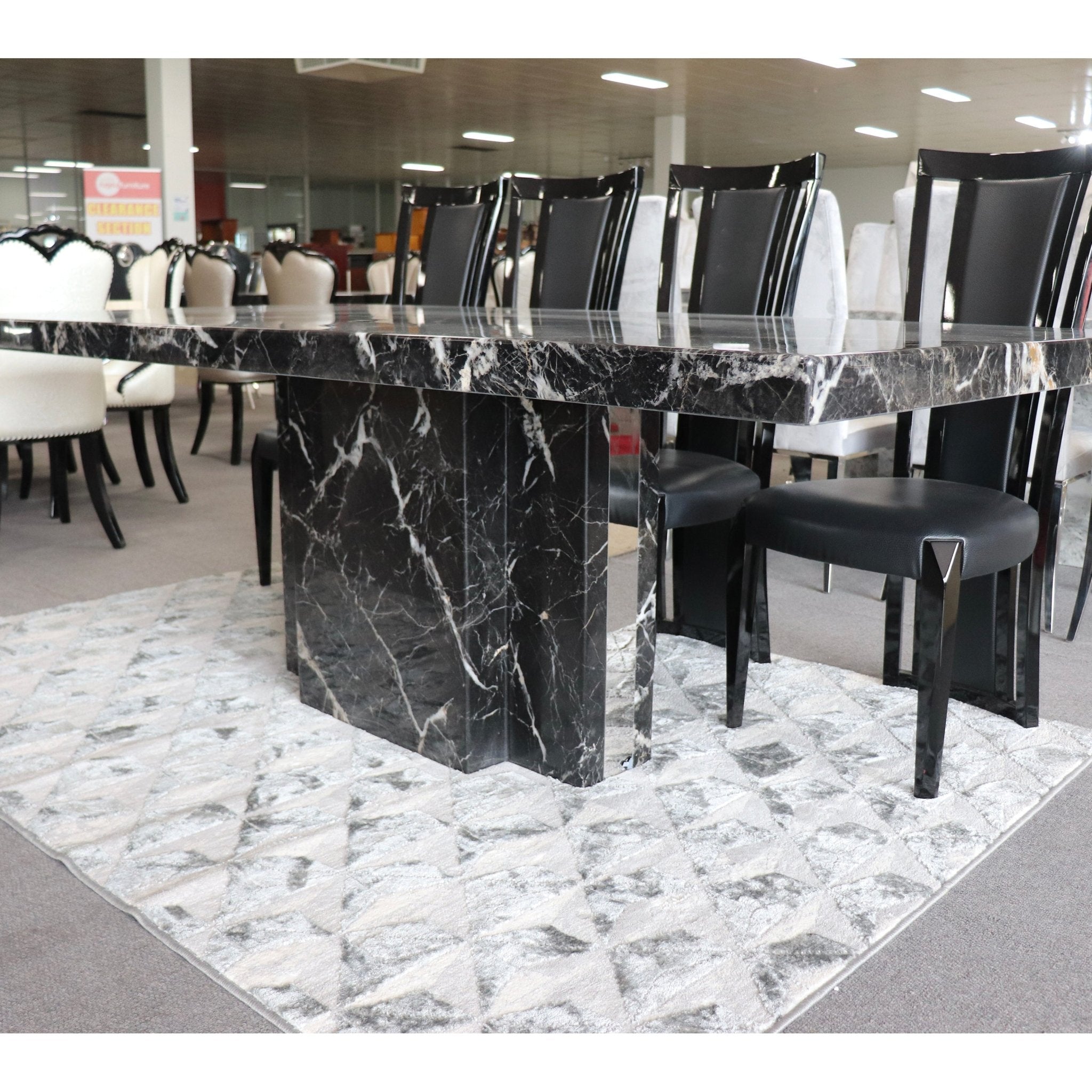 Newcastle Dining Table Laminated Marble Top and Marble Base Black - Quality Rugs and Furniture
