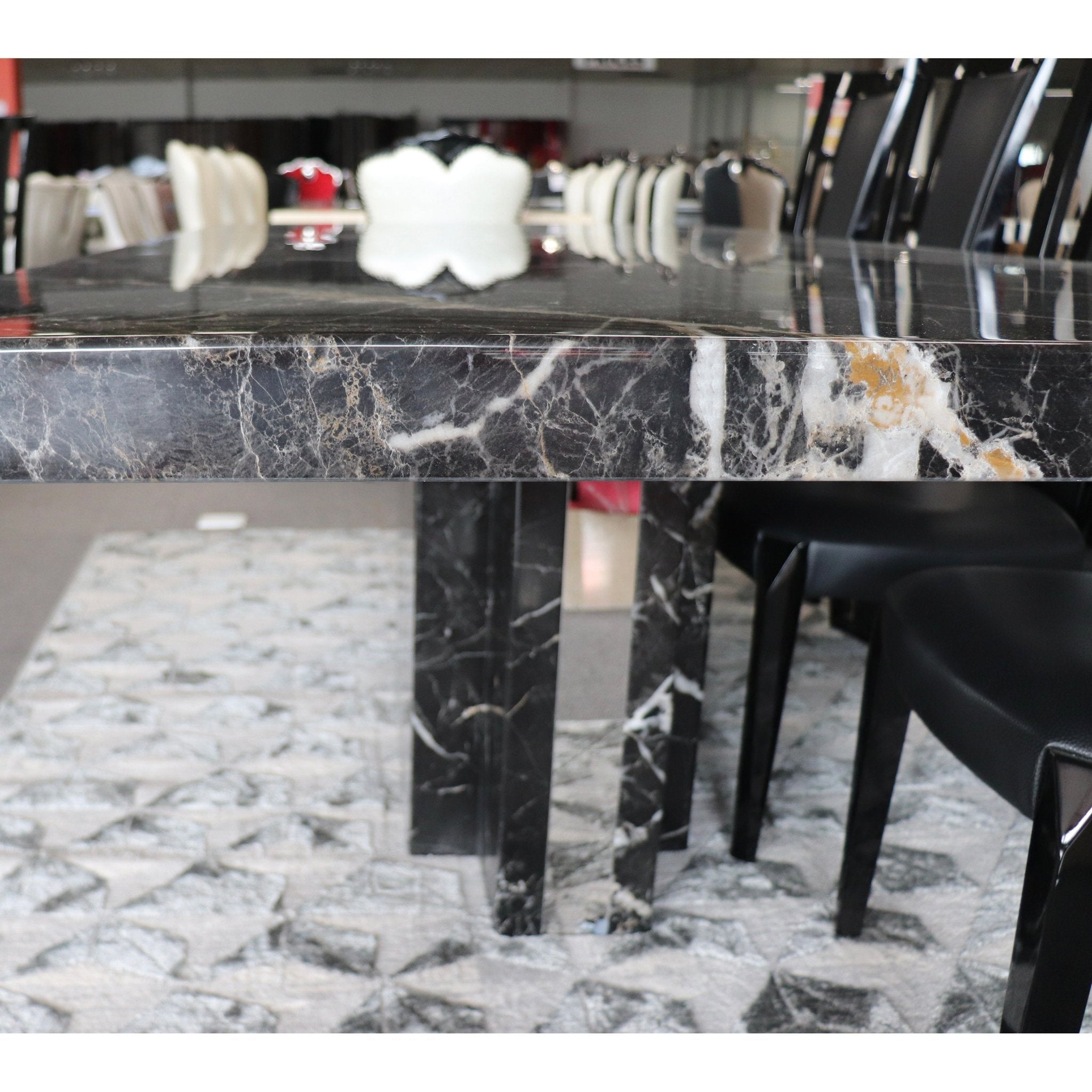 Newcastle Dining Table Laminated Marble Top and Marble Base Black - Quality Rugs and Furniture