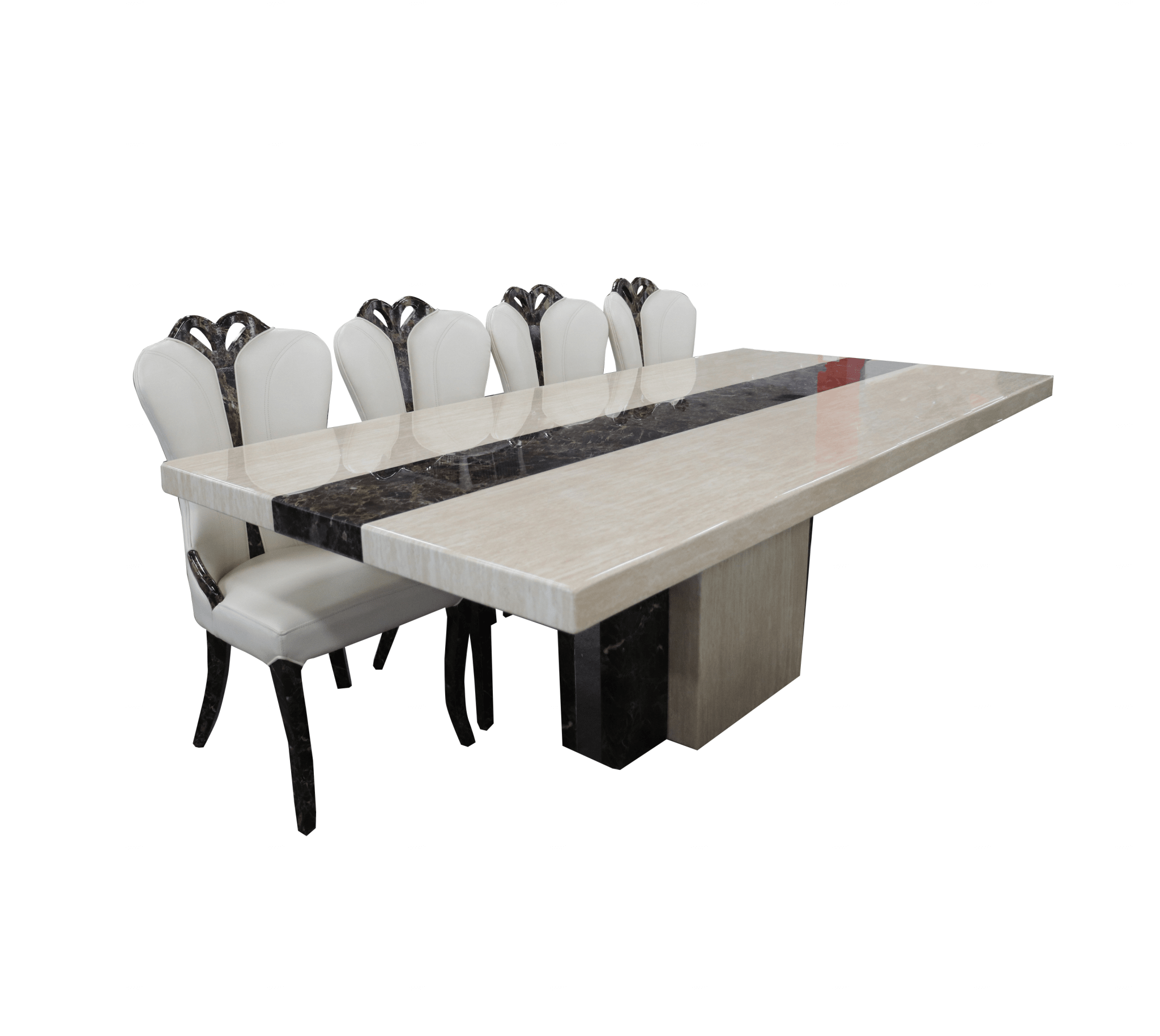 Newcastle Dining Table Laminated Marble Top and Marble Base Cream Brown - Quality Rugs and Furniture