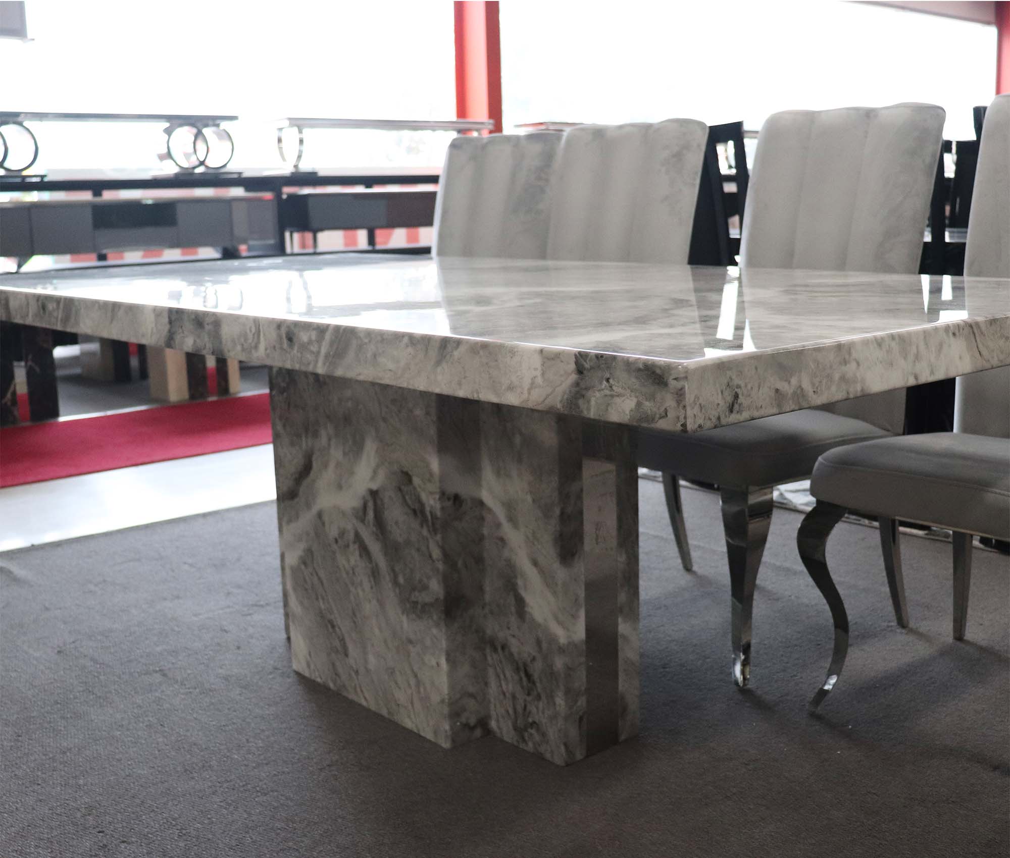 Newcastle Dining Table Laminated Marble Top and Marble Base Grey - Quality Rugs and Furniture
