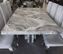 Newcastle Dining Table Laminated Marble Top and Marble Base Grey - Quality Rugs and Furniture