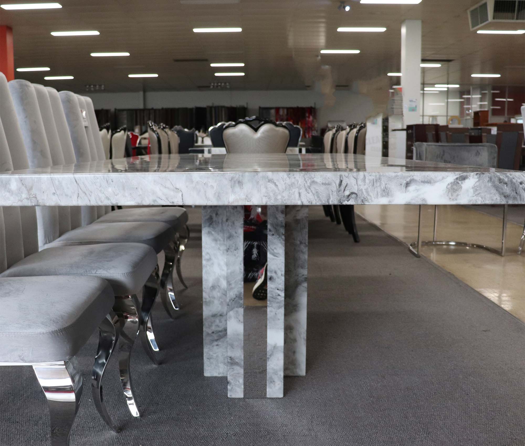 Newcastle Dining Table Laminated Marble Top and Marble Base Grey - Quality Rugs and Furniture