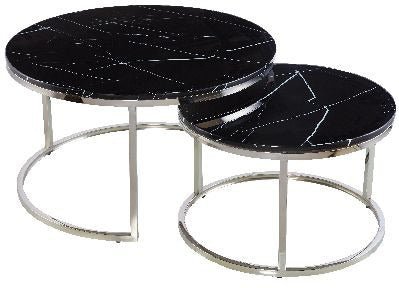 Olsen set of 2 Coffee Tables Black Stainless Steel Base with Glass Top - Quality Rugs and Furniture