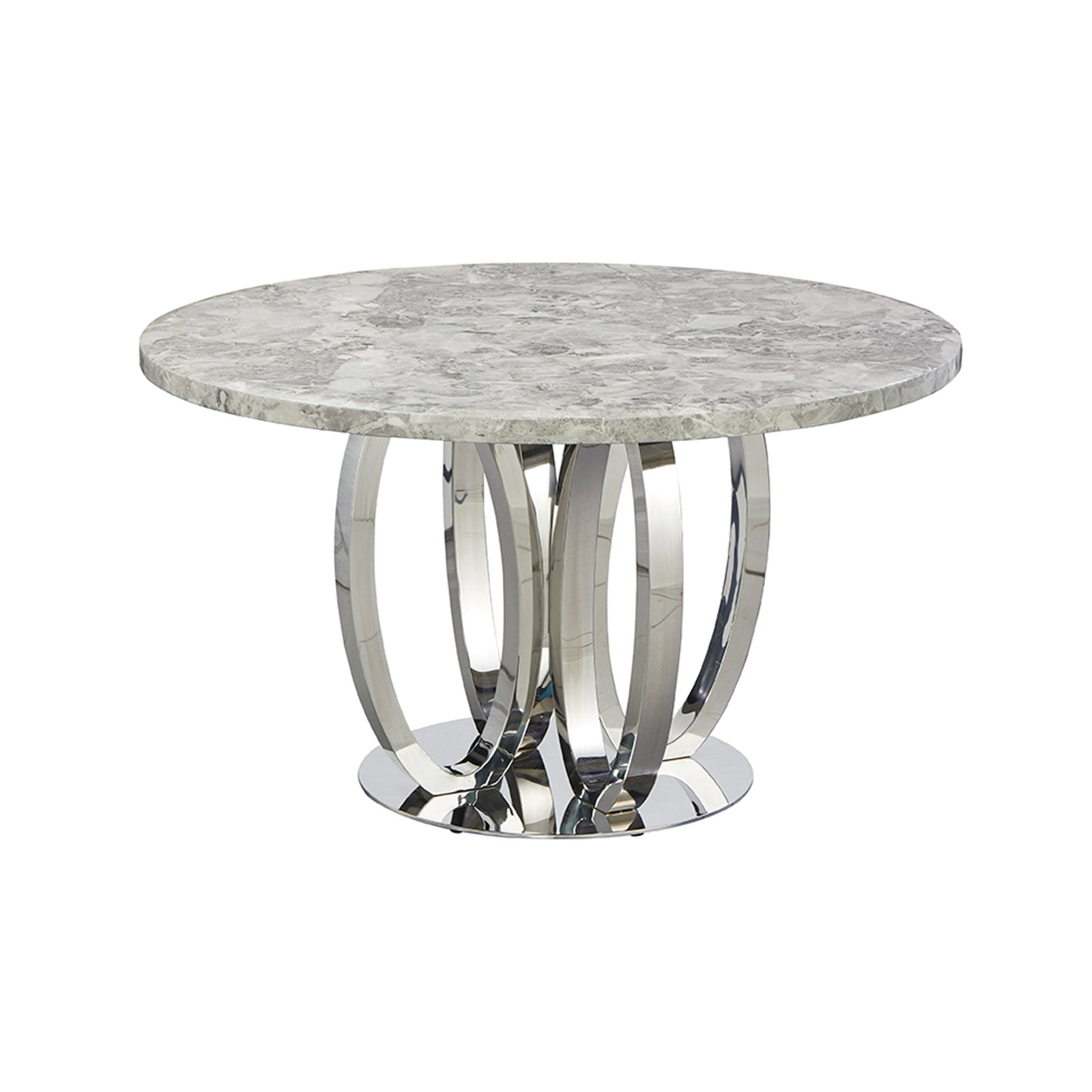 Orion Stainless Steel Base Marble Top Round Dining Table Grey Silver - Quality Rugs and Furniture