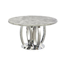 Orion Stainless Steel Base Marble Top Round Dining Table Grey Silver - Quality Rugs and Furniture