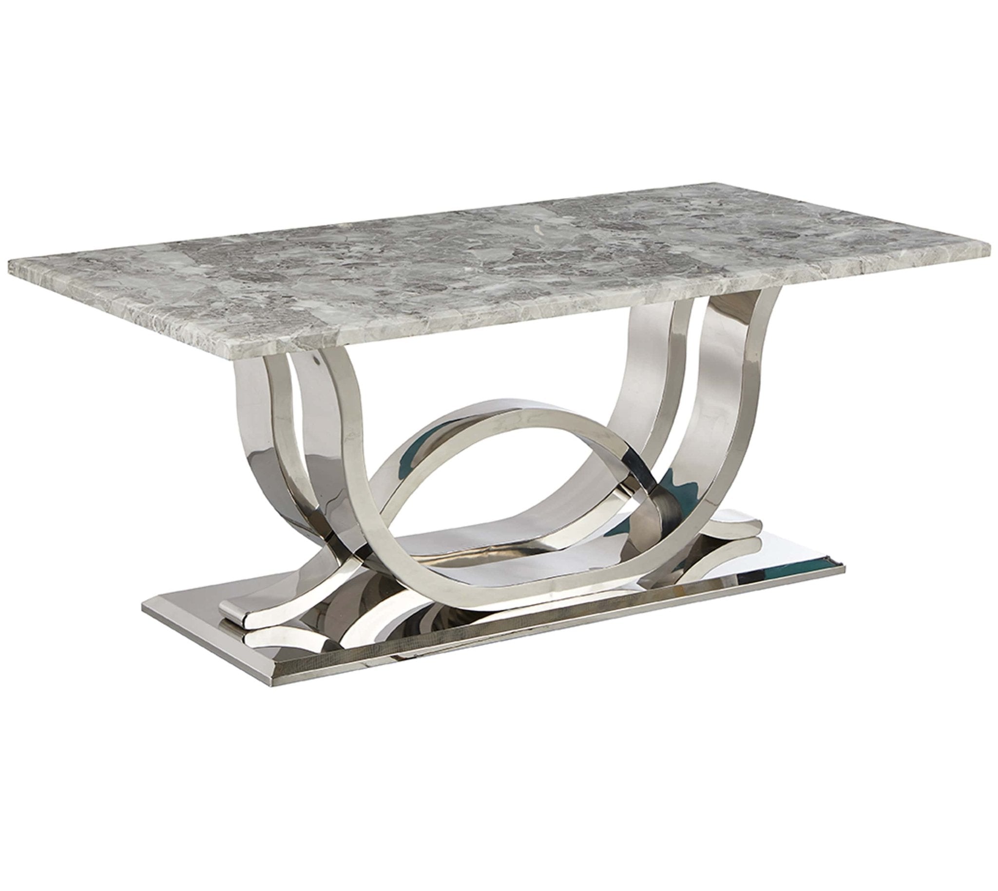 Raia Stainless Steel Base Marble Top Dining Table Silver Grey - Quality Rugs and Furniture