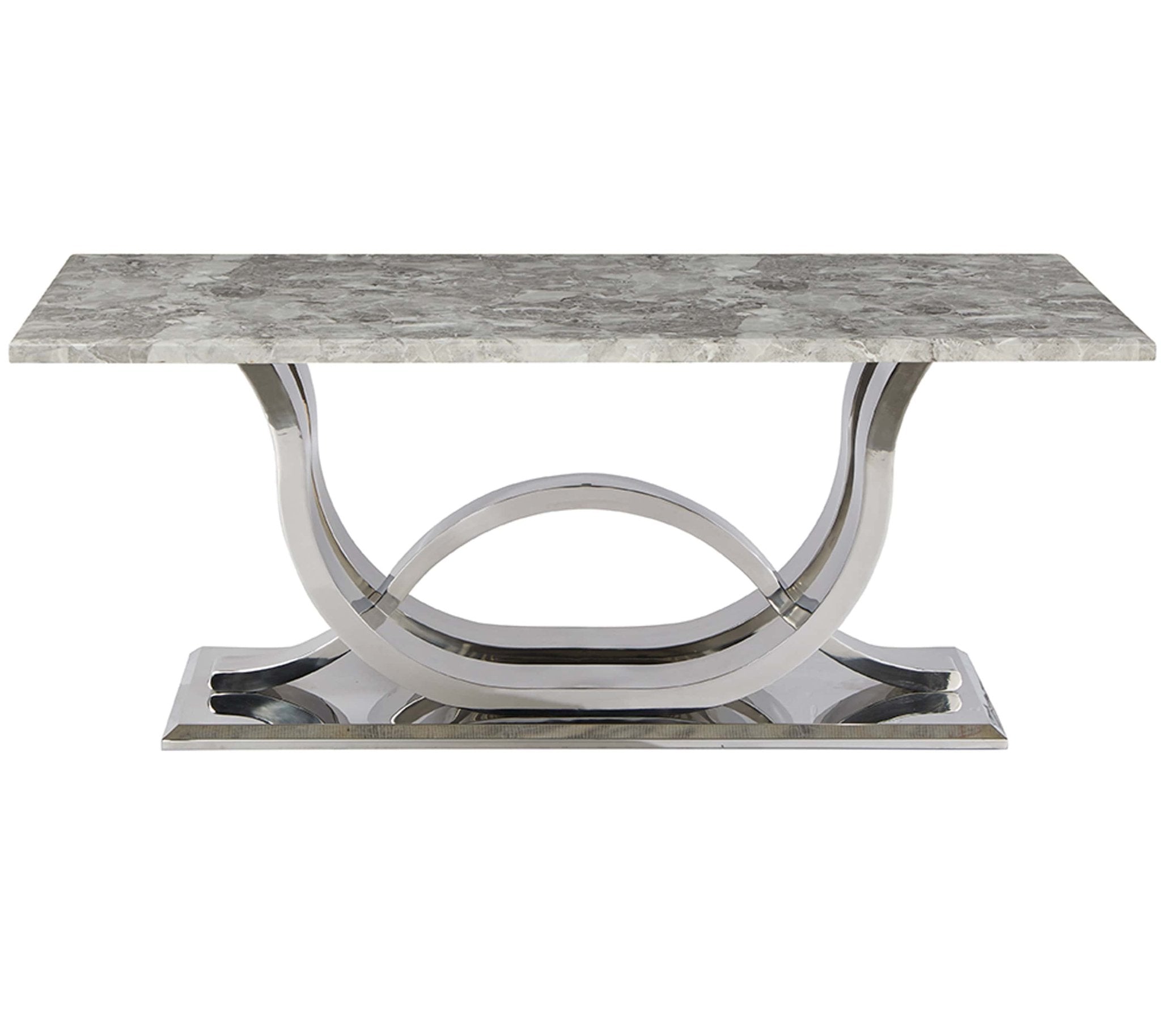 Raia Stainless Steel Base Marble Top Dining Table Silver Grey - Quality Rugs and Furniture