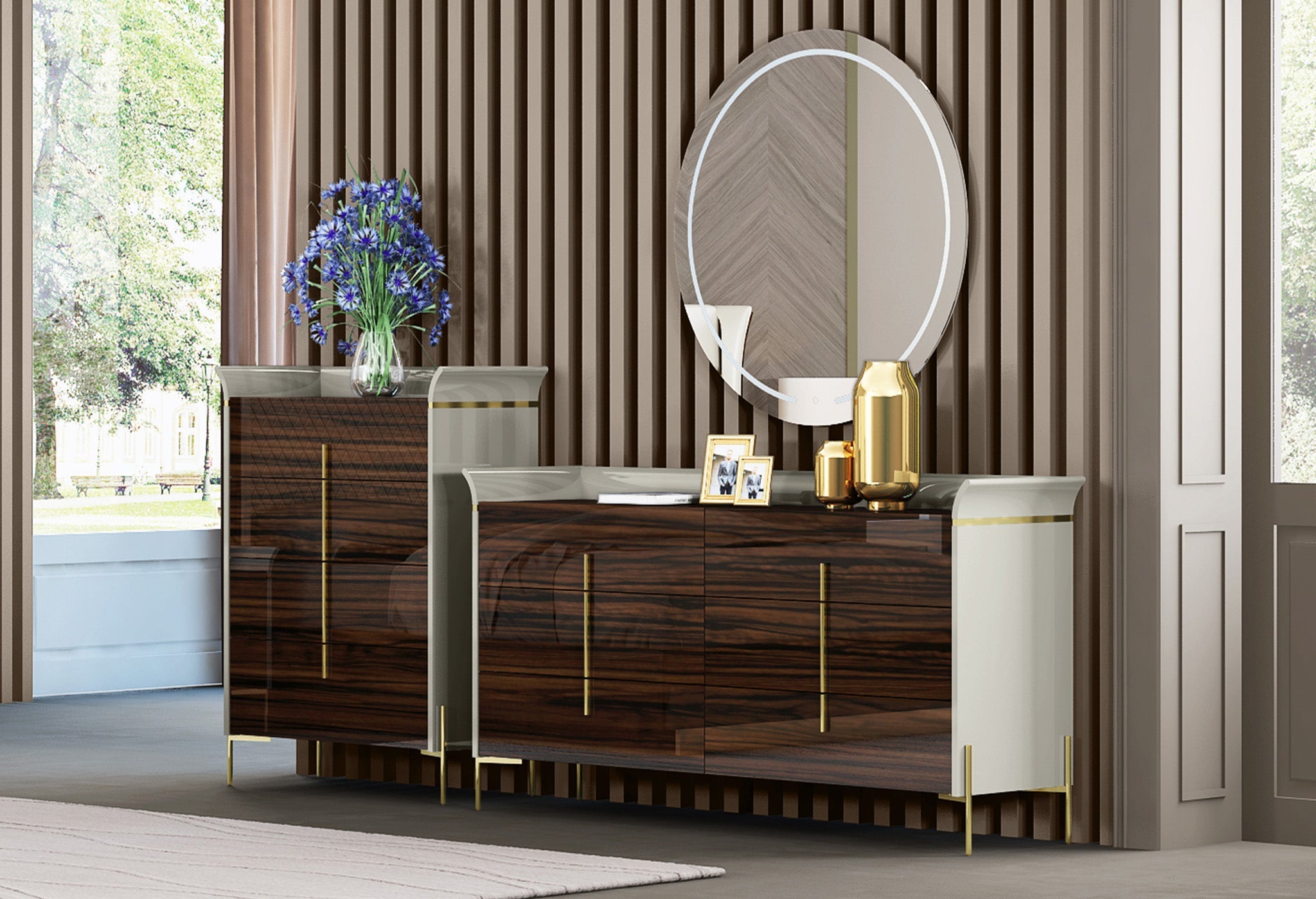 Rebaca Bedroom Suite Luxury Modern Ebony Titanium Gold - Quality Rugs and Furniture