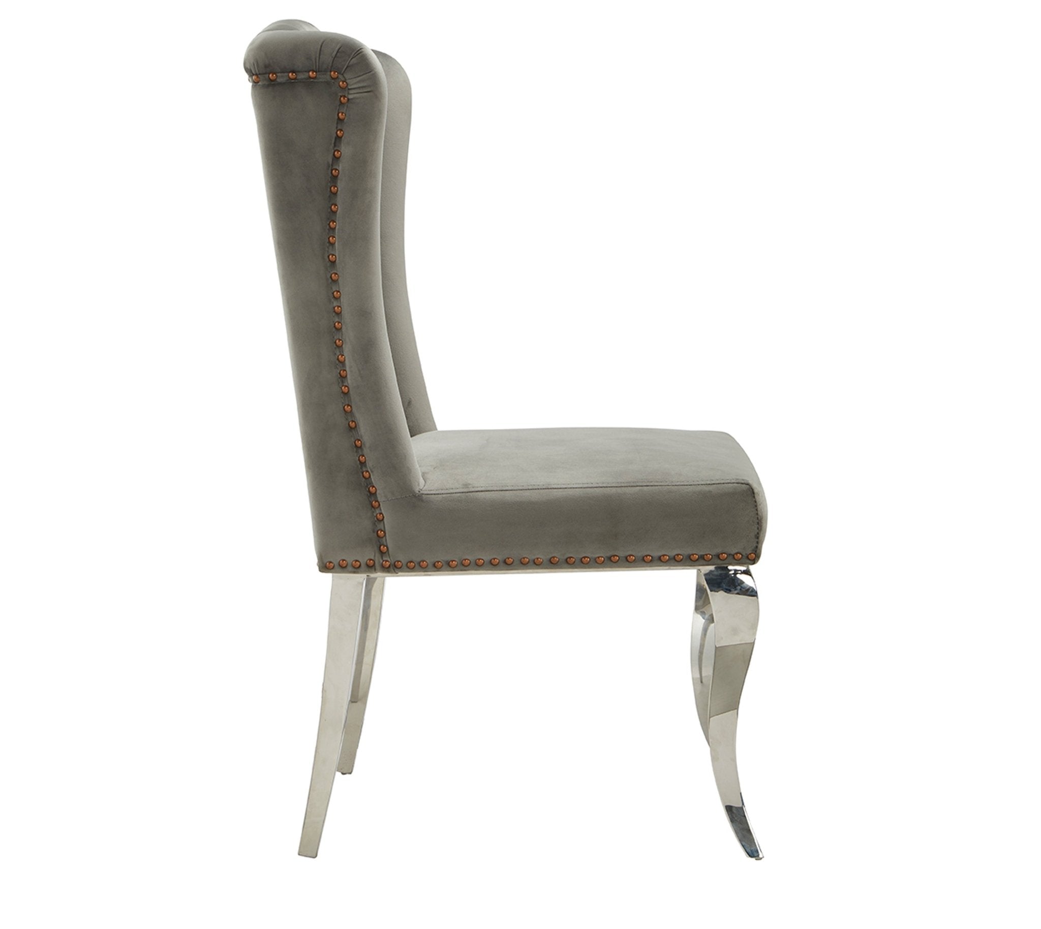 Royale Velvet Stainless Steel Modern Dining Chair Beige Silver - Quality Rugs and Furniture
