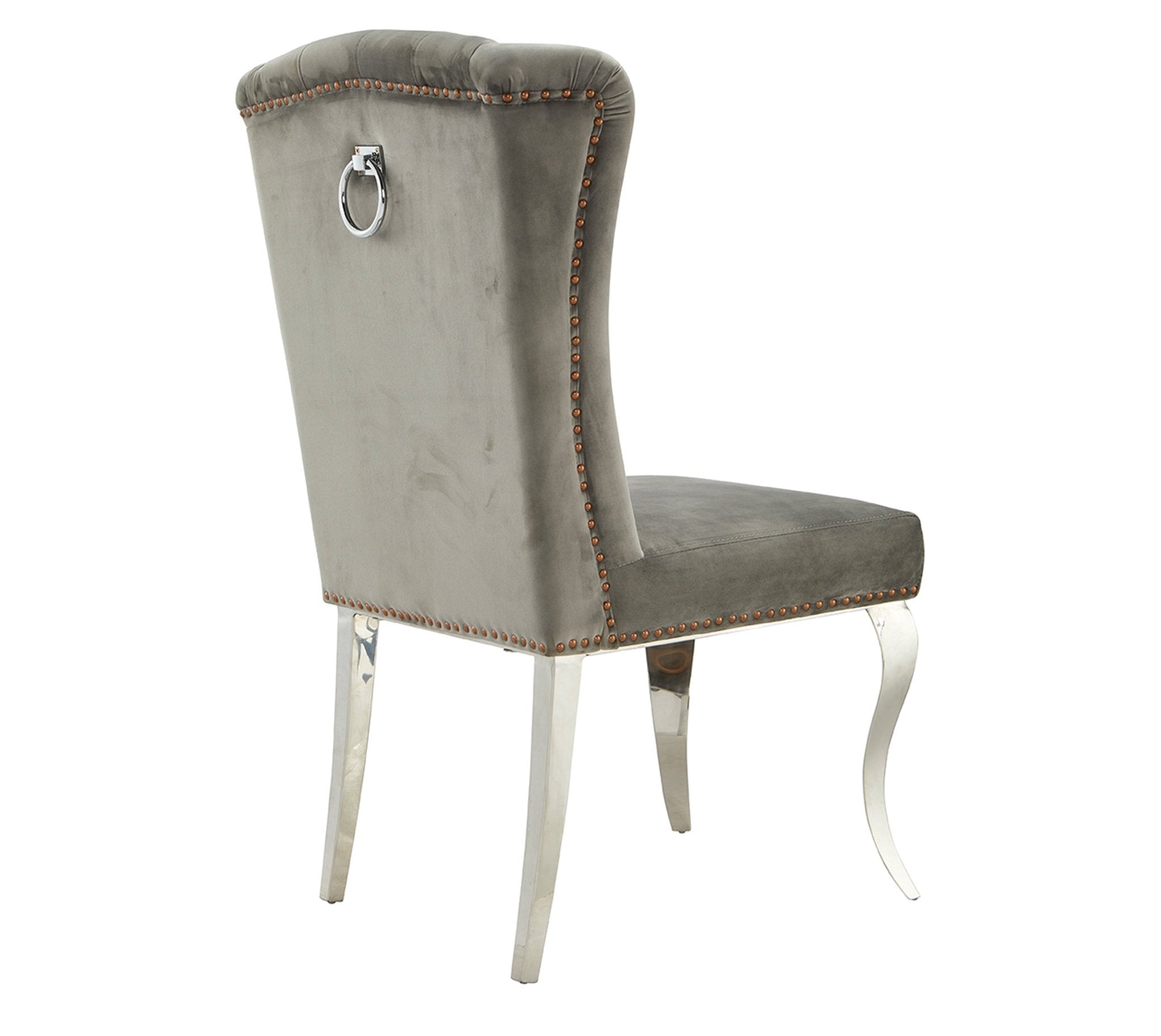 Royale Velvet Stainless Steel Modern Dining Chair Beige Silver - Quality Rugs and Furniture