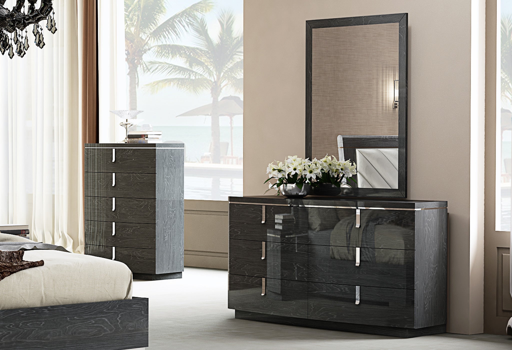 Sami Bedroom Suite Luxury Modern Grey Walnut - Quality Rugs and Furniture