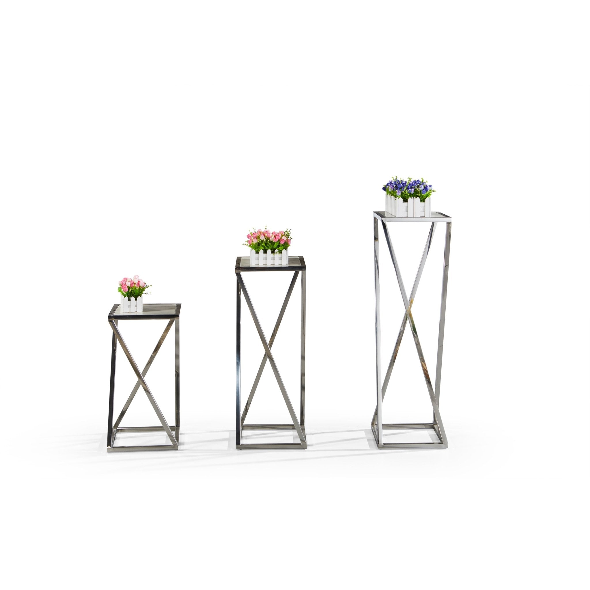 Sarah Flower Table Stainless Steel Base Tempered Glass Top Silver - Quality Rugs and Furniture