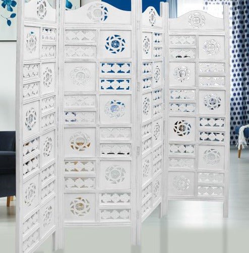 Screen Circle Jali Modern 4 Panel White - Quality Rugs and Furniture