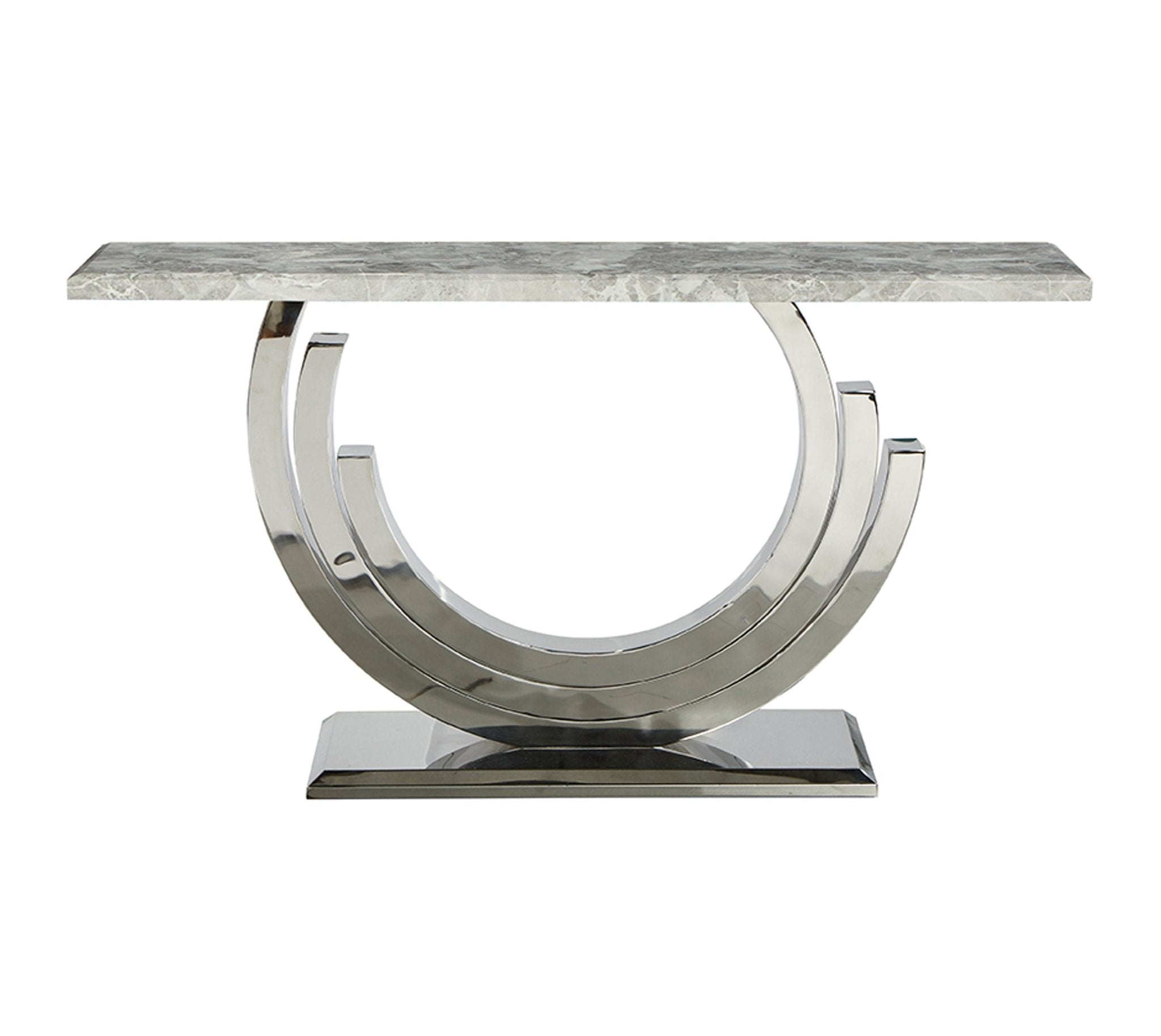 Selena Stainless Steel Base Marble Top Console Hallway Table Silver Grey - Quality Rugs and Furniture