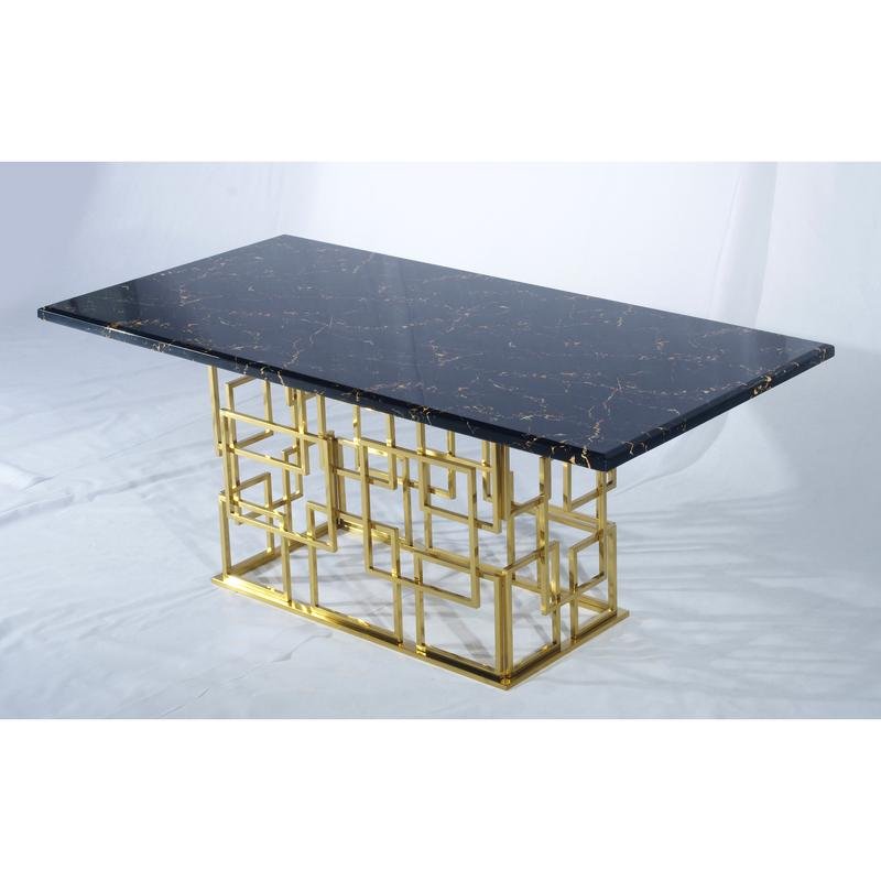 Sierra Marble Top Stainless Steel Base Dinning Table Gold - Quality Rugs and Furniture