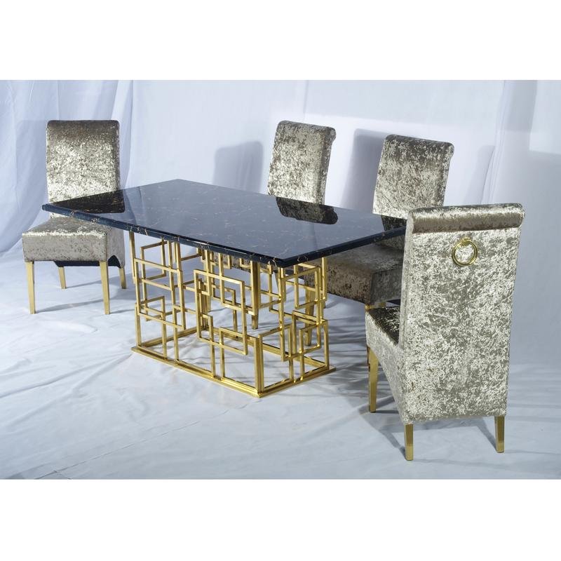 Sierra Marble Top Stainless Steel Base Dinning Table Gold - Quality Rugs and Furniture
