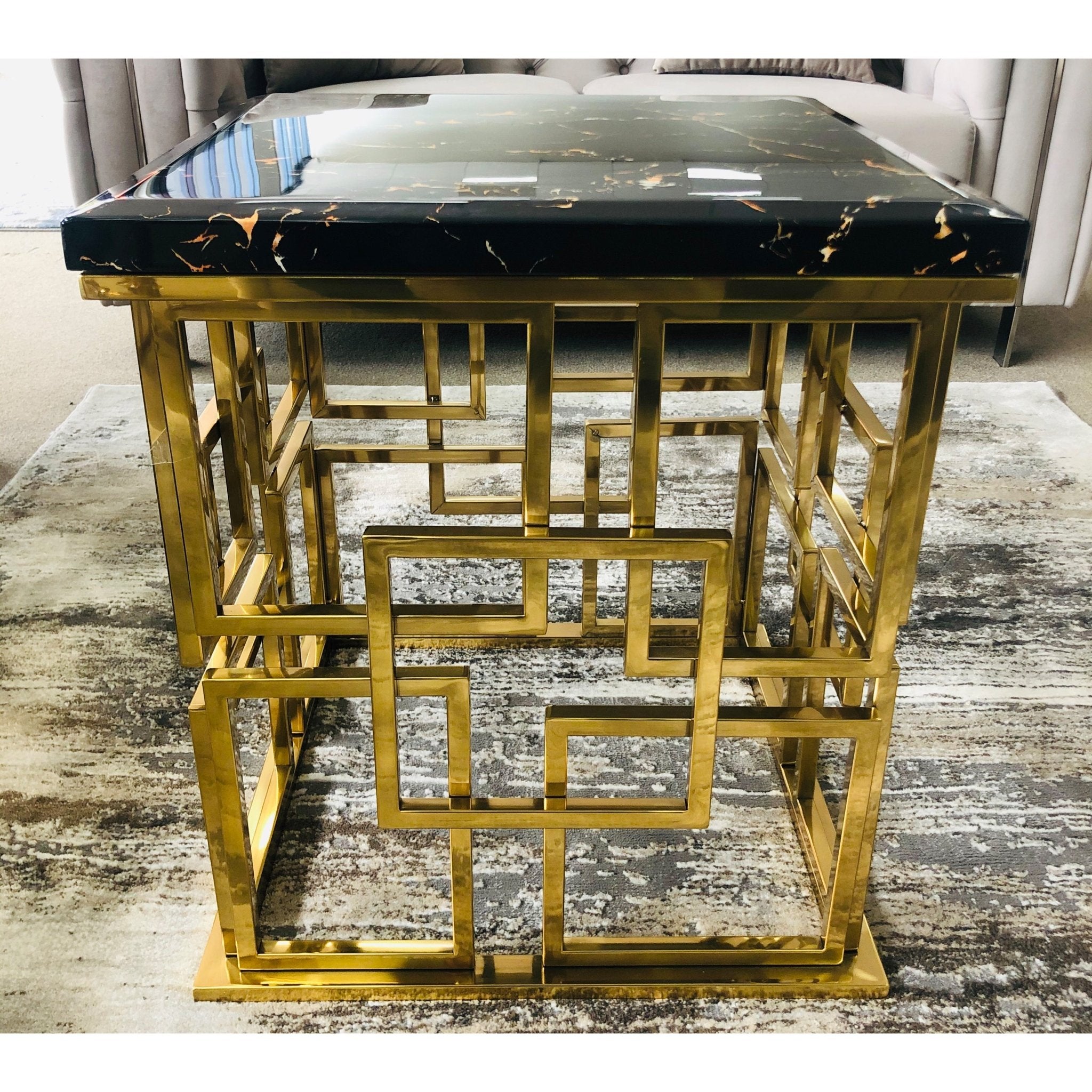 Sierra Marble Top Stainless Steel Base Side Table Gold Black - Quality Rugs and Furniture