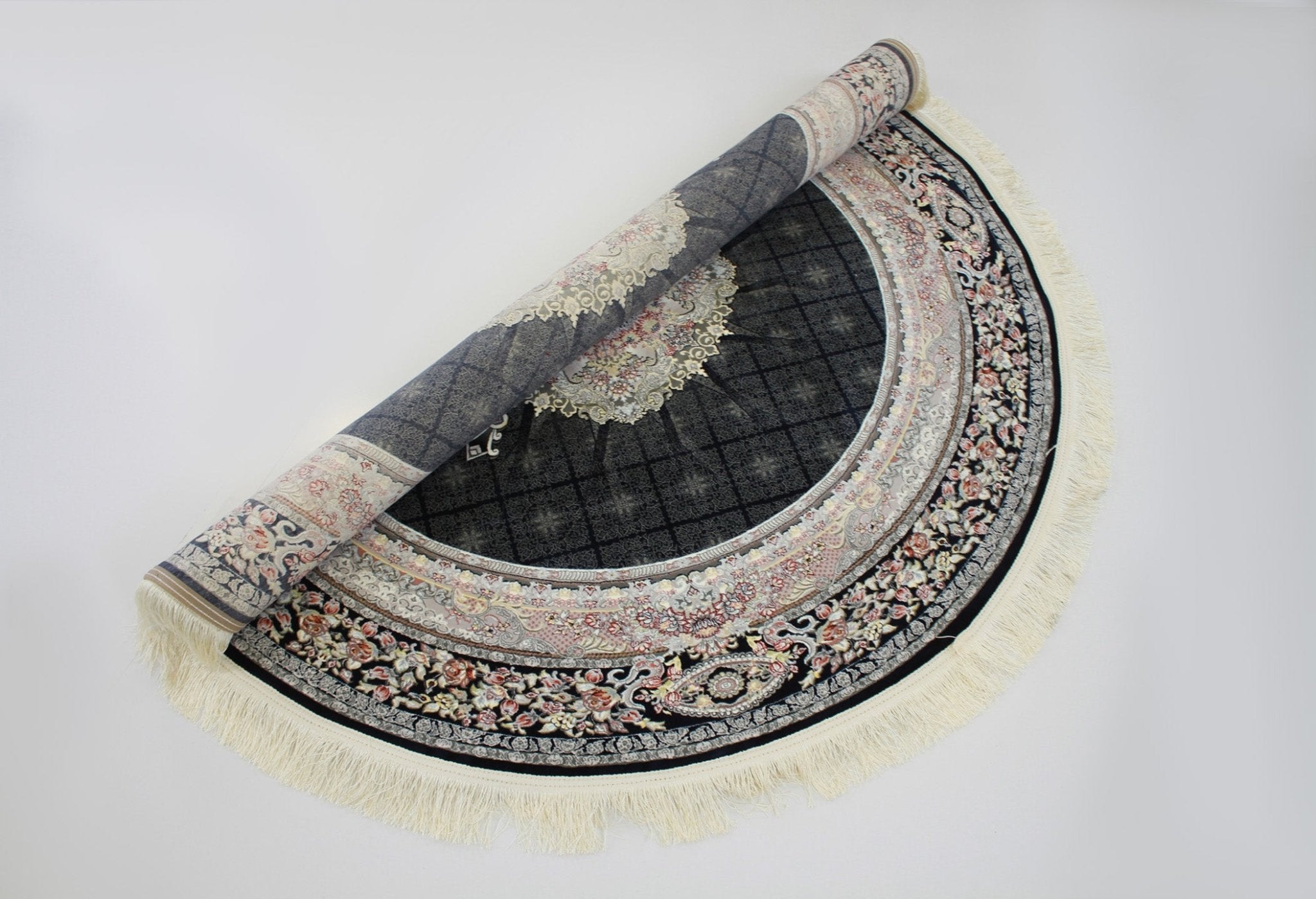 Timche 3184 Dark Blue Traditional Round Rug - Quality Rugs and Furniture