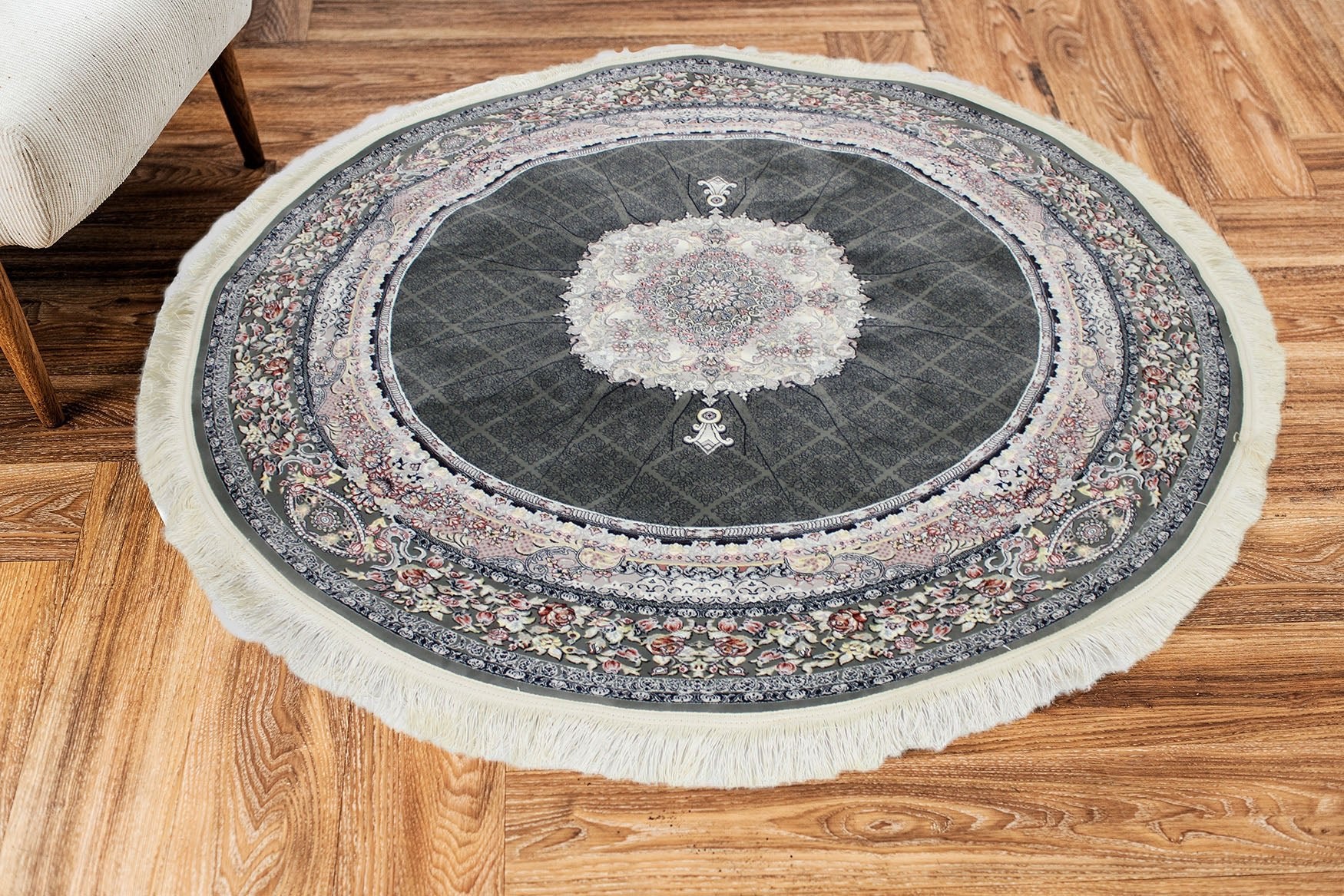 Timche 3184 Smoke Traditional Round Rug - Quality Rugs and Furniture