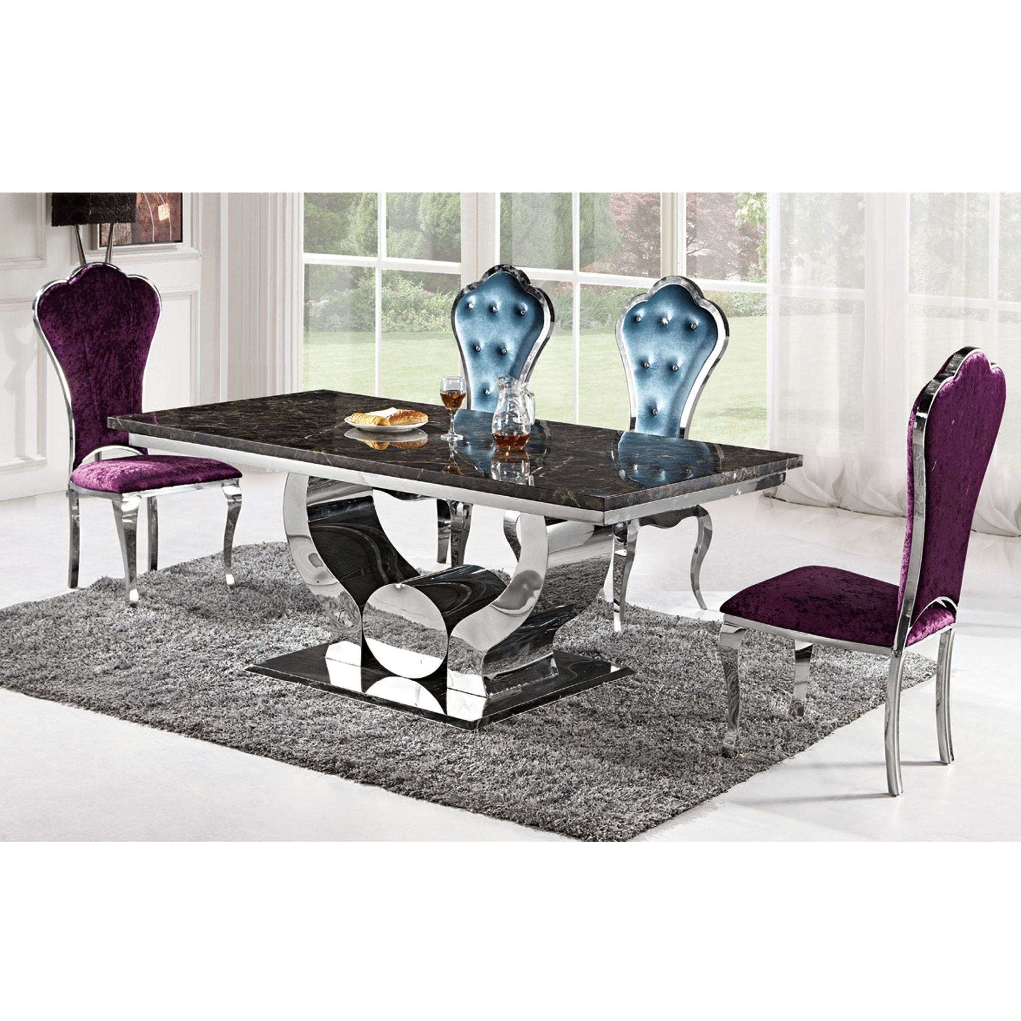Topkapi Stainless Steel Base Tempered Glass Top Dining Table White - Quality Rugs and Furniture