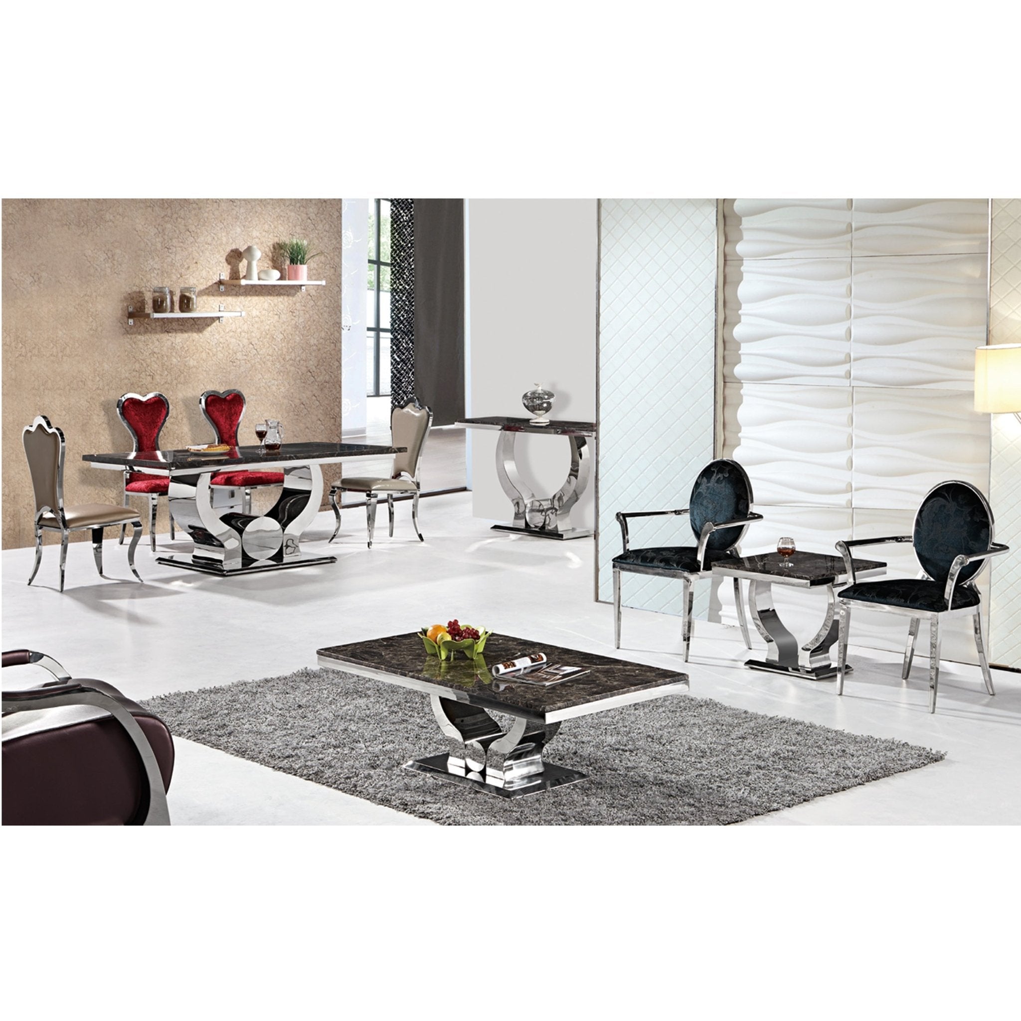 Topkapi Stainless Steel Base Tempered Glass Top Dining Table White - Quality Rugs and Furniture