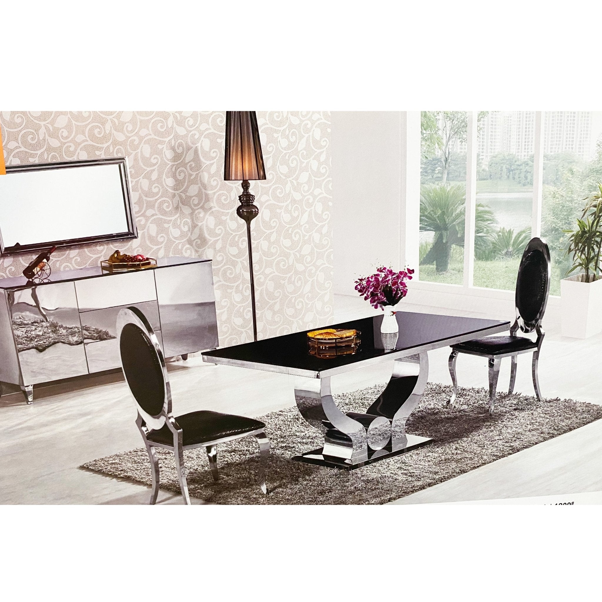 Topkapi Stainless Steel Base Tempered Glass Top Dining Table White - Quality Rugs and Furniture