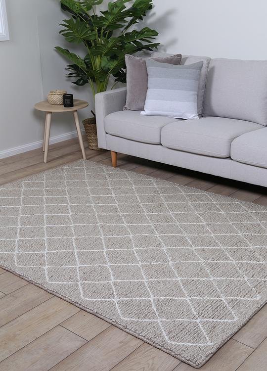 Tweed Diamond Weave Beige Handmade Wool Rug - Quality Rugs and Furniture