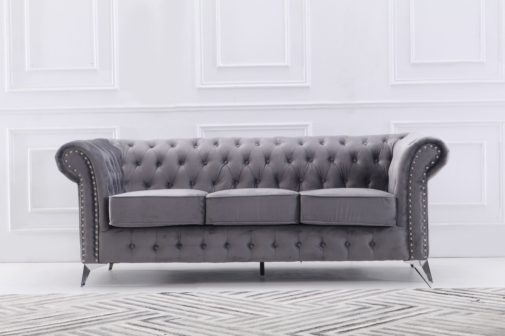 UK Velvet Sofa Set Grey - Quality Rugs and Furniture